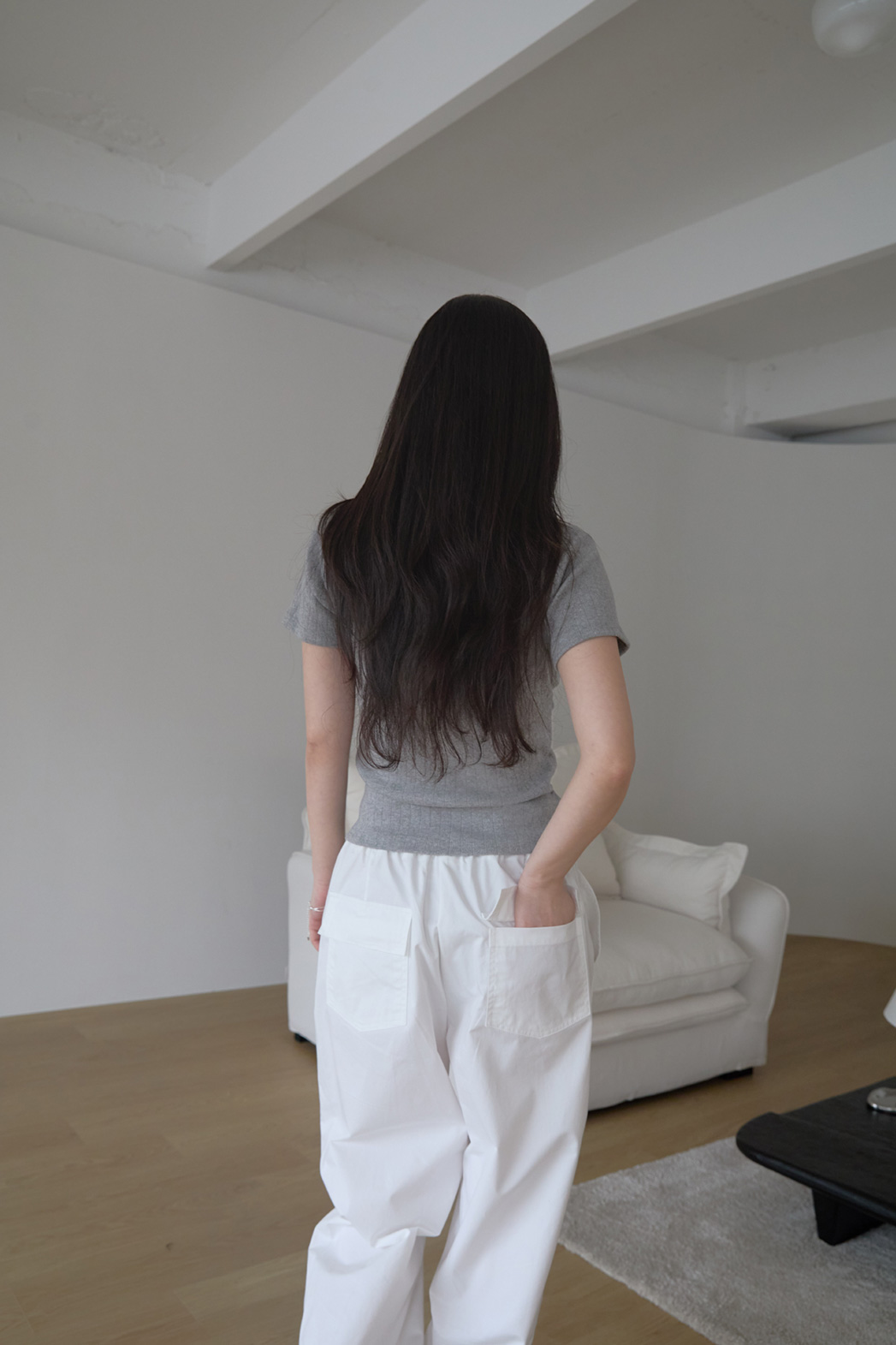 コットンスクエアネックUネックスリム花柄Tシャツオールシーズン | 詳細画像9