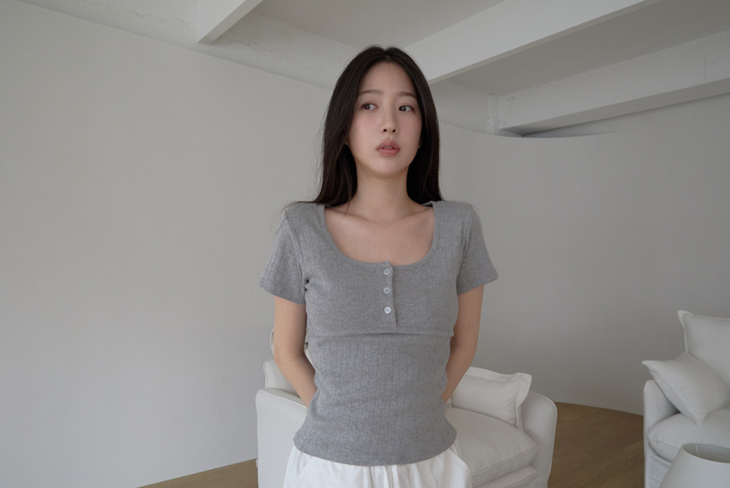 コットンスクエアネックUネックスリム花柄Tシャツオールシーズン | 詳細画像11