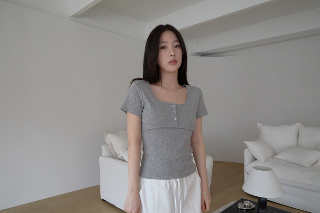 コットンスクエアネックUネックスリム花柄Tシャツオールシーズン | 詳細画像12