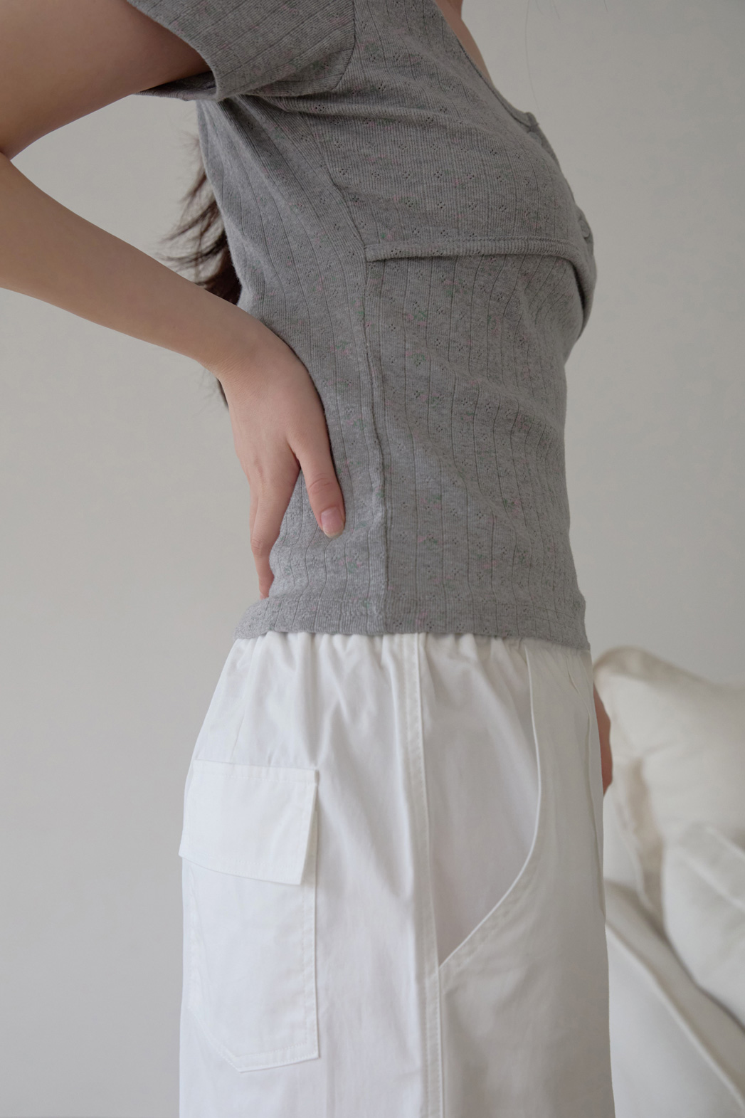 コットンスクエアネックUネックスリム花柄Tシャツオールシーズン | 詳細画像15