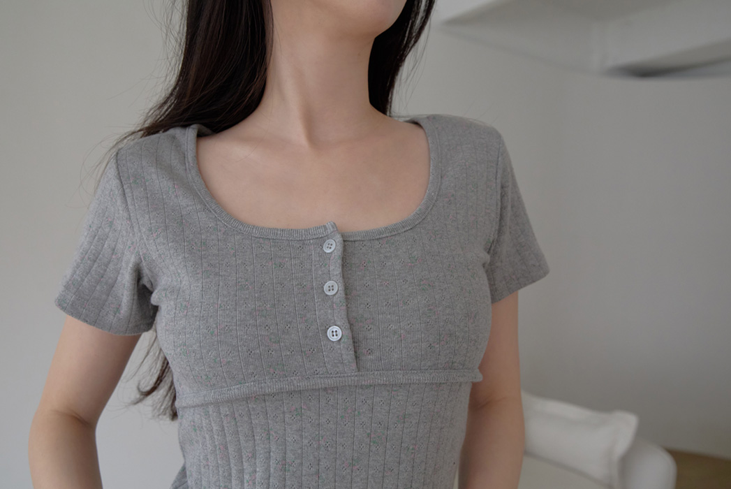 コットンスクエアネックUネックスリム花柄Tシャツオールシーズン | 詳細画像13