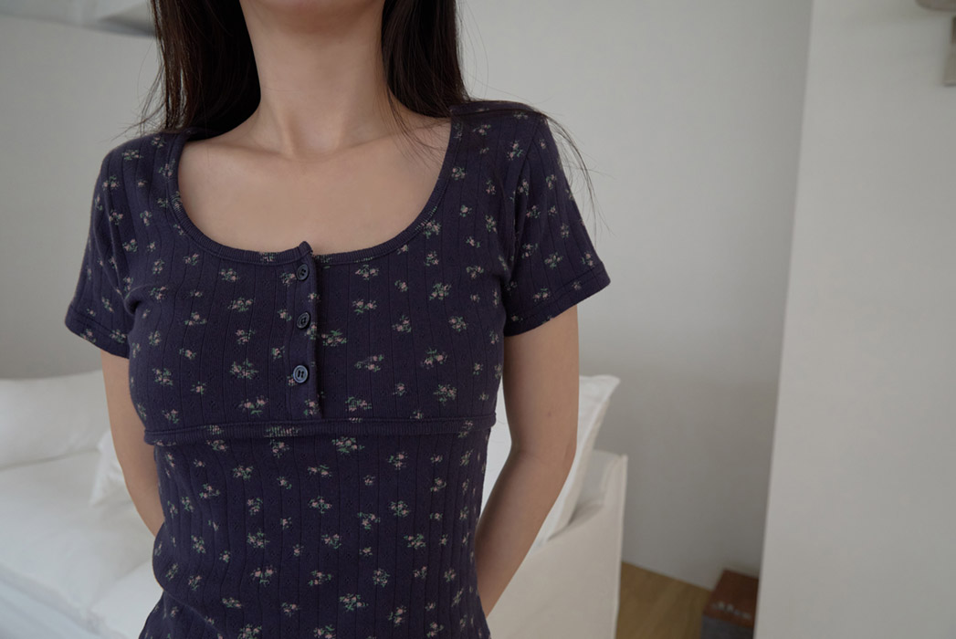 コットンスクエアネックUネックスリム花柄Tシャツオールシーズン | 詳細画像21