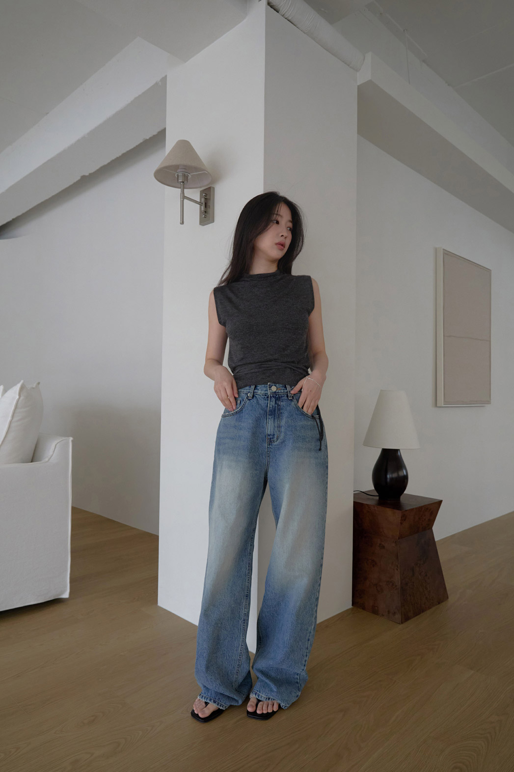 ベルベットストレッチベロアストラップハイネックスリム無地ノースリーブオールシーズン | 詳細画像2