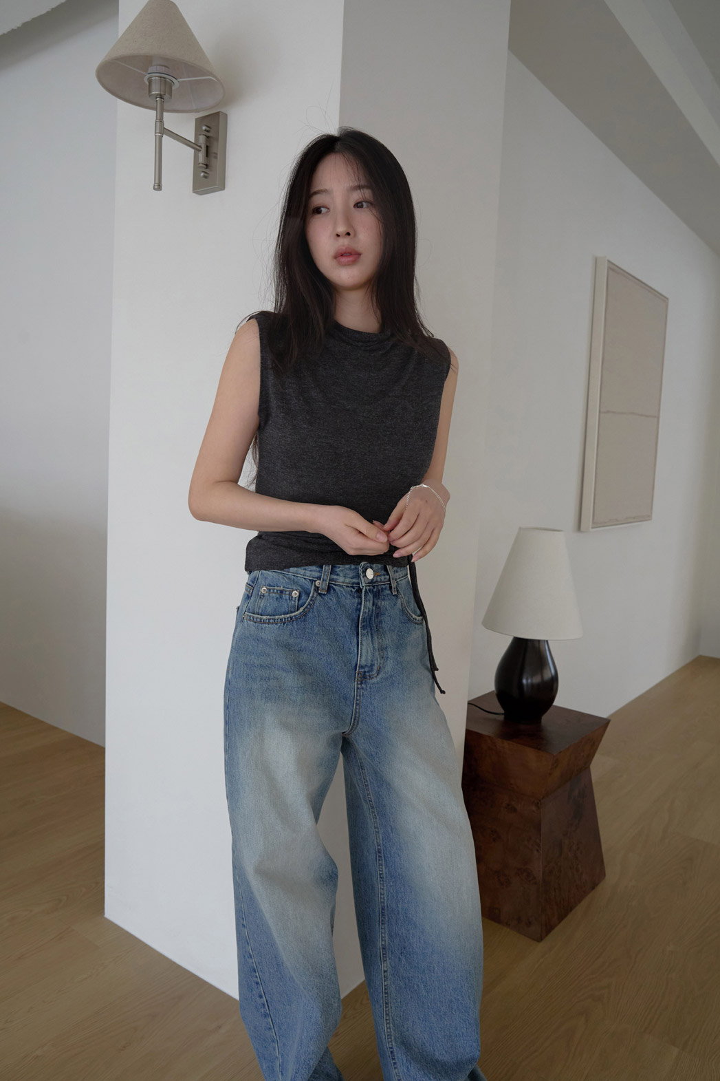 ベルベットストレッチベロアストラップハイネックスリム無地ノースリーブオールシーズン | 詳細画像8