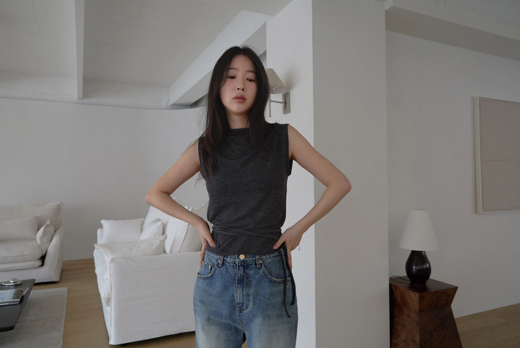 ベルベットストレッチベロアストラップハイネックスリム無地ノースリーブオールシーズン | 詳細画像9