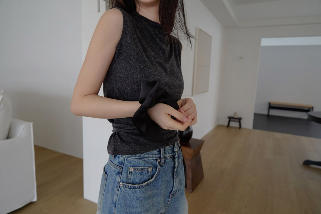 ベルベットストレッチベロアストラップハイネックスリム無地ノースリーブオールシーズン | 詳細画像10