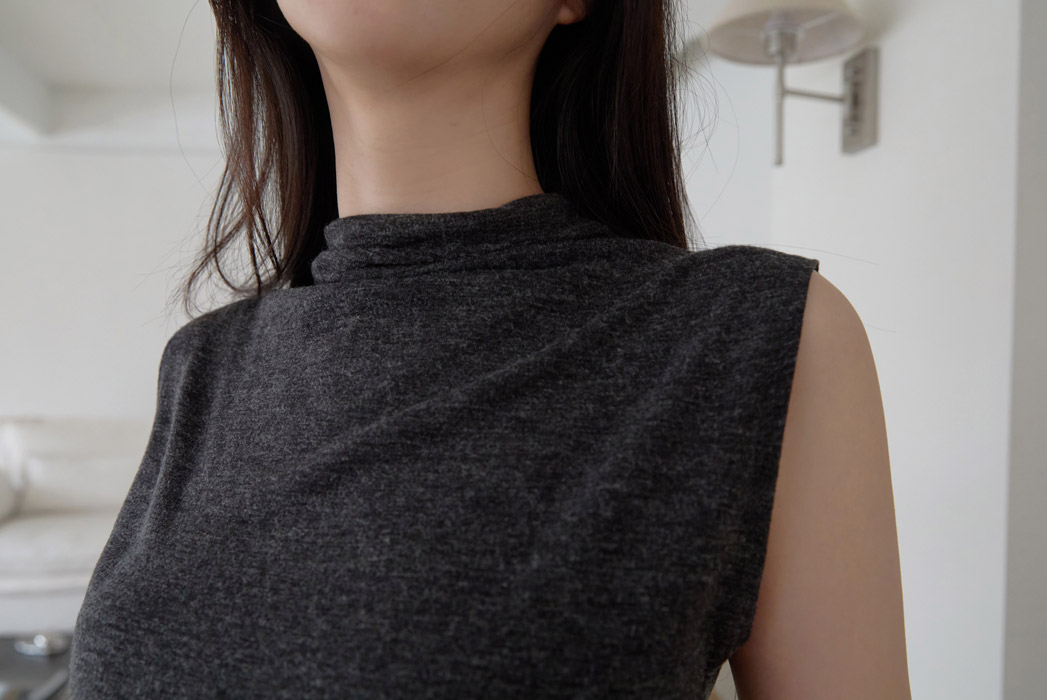 ベルベットストレッチベロアストラップハイネックスリム無地ノースリーブオールシーズン | 詳細画像12