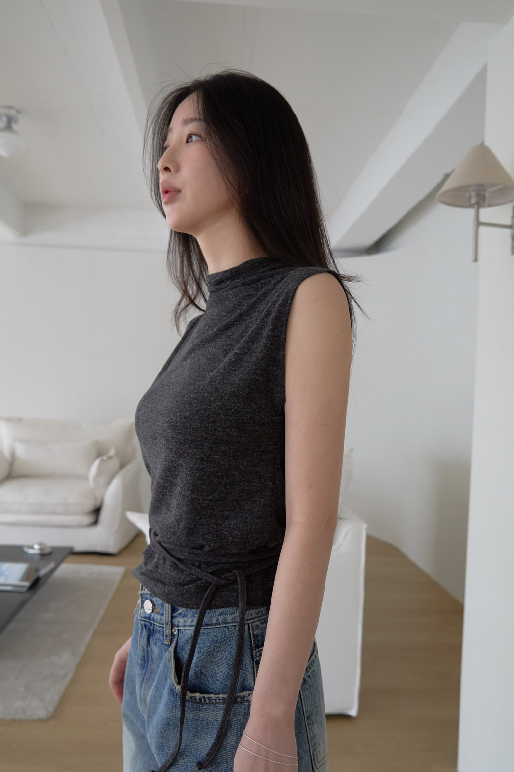 ベルベットストレッチベロアストラップハイネックスリム無地ノースリーブオールシーズン | 詳細画像15