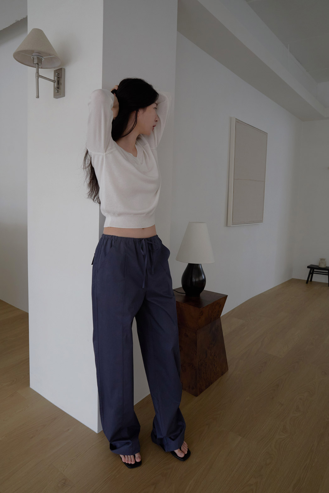 コットンVネックベーシック7分袖無地ニットオールシーズン | 詳細画像4