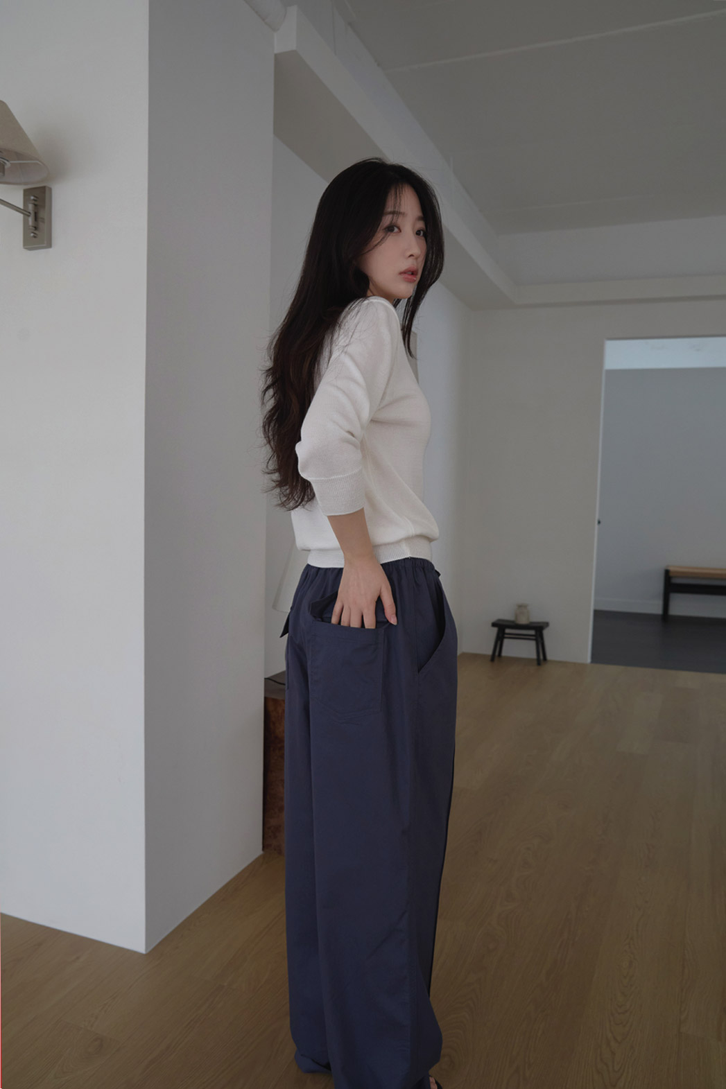 コットンVネックベーシック7分袖無地ニットオールシーズン | 詳細画像6