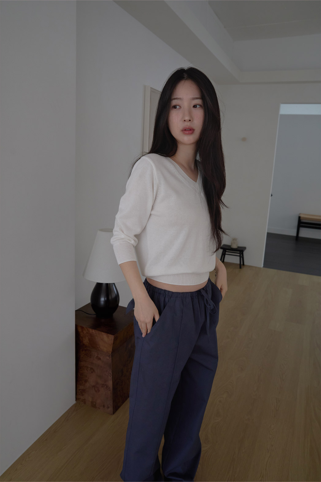 コットンVネックベーシック7分袖無地ニットオールシーズン | 詳細画像10