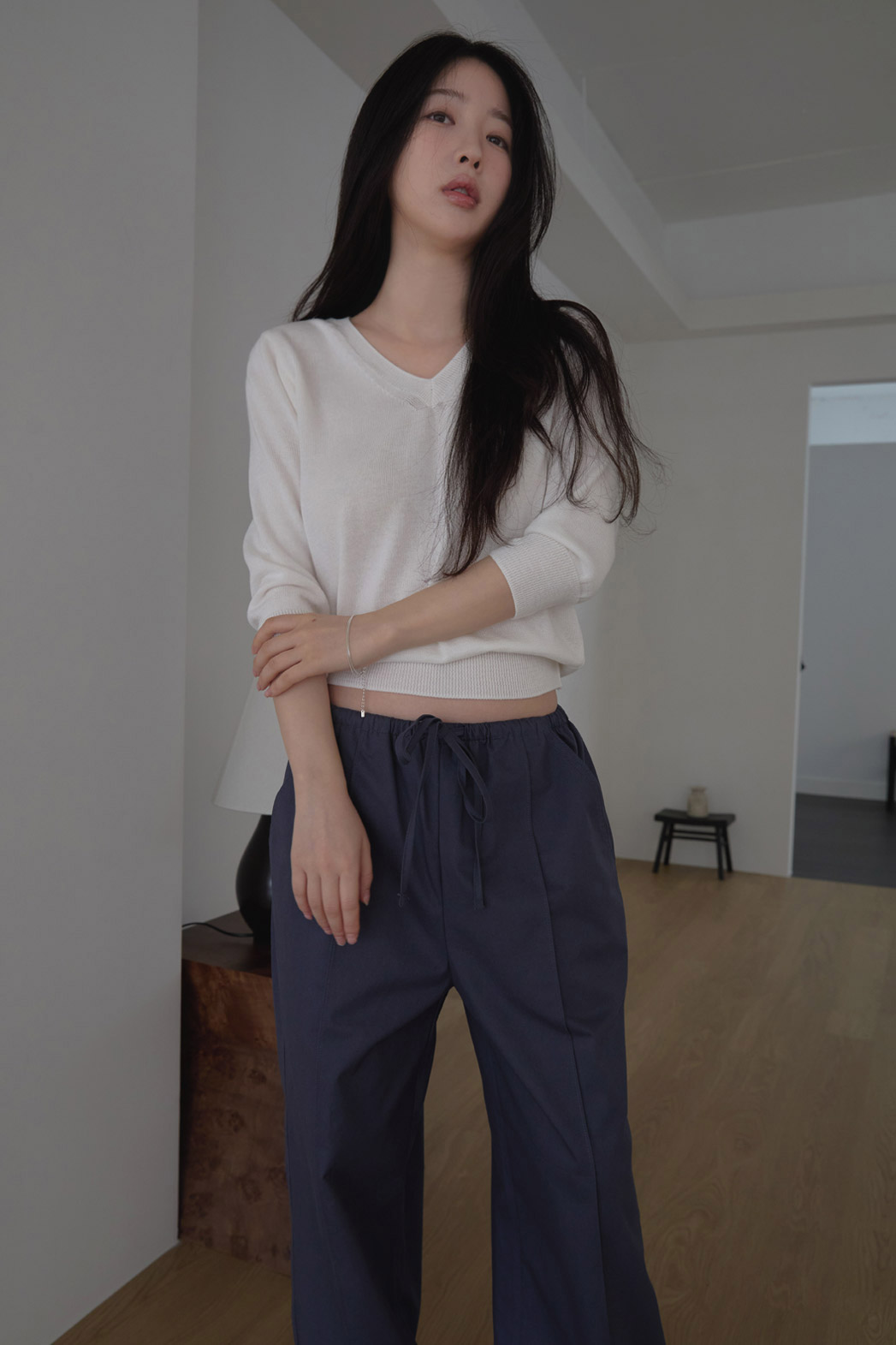 コットンVネックベーシック7分袖無地ニットオールシーズン | 詳細画像11