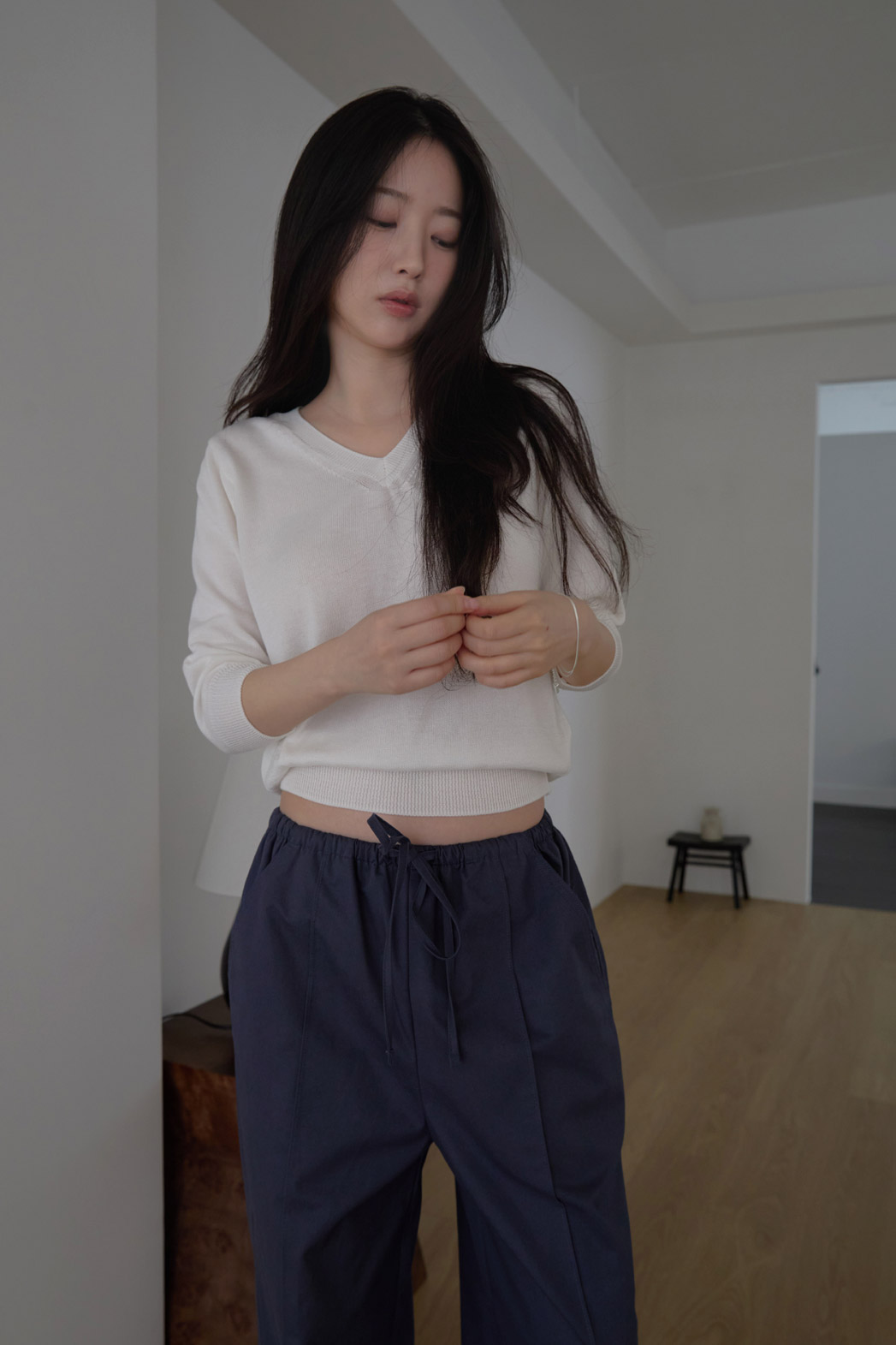 コットンVネックベーシック7分袖無地ニットオールシーズン | 詳細画像12