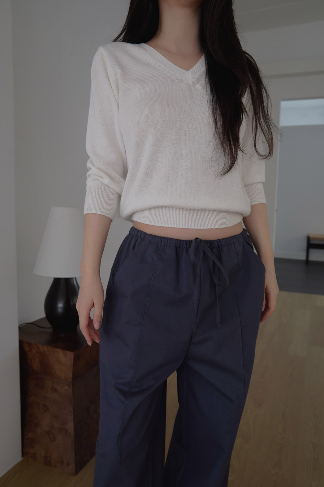 コットンVネックベーシック7分袖無地ニットオールシーズン | 詳細画像13