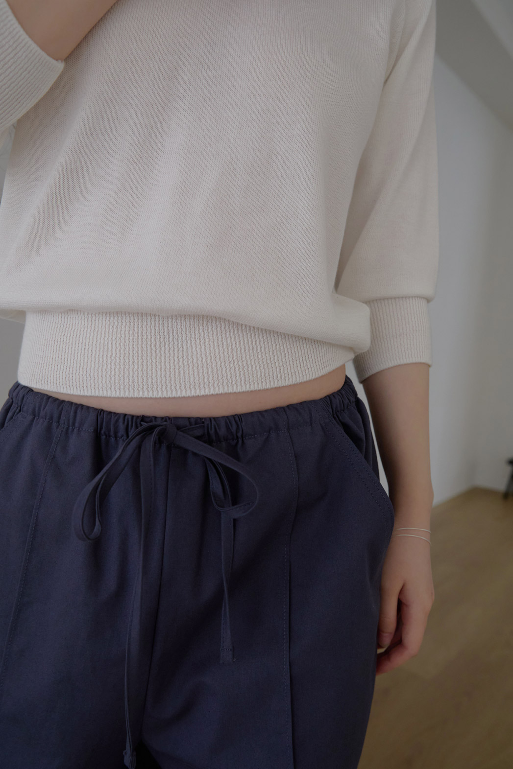 コットンVネックベーシック7分袖無地ニットオールシーズン | 詳細画像14