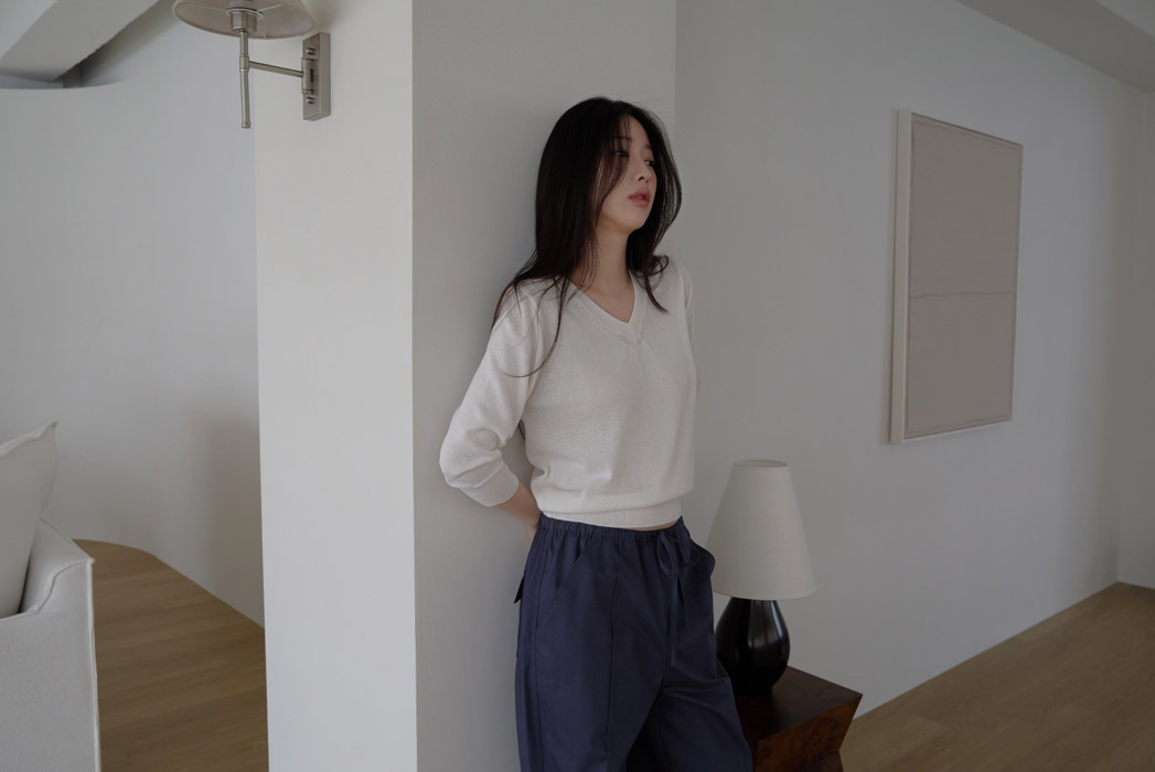 コットンVネックベーシック7分袖無地ニットオールシーズン | 詳細画像15