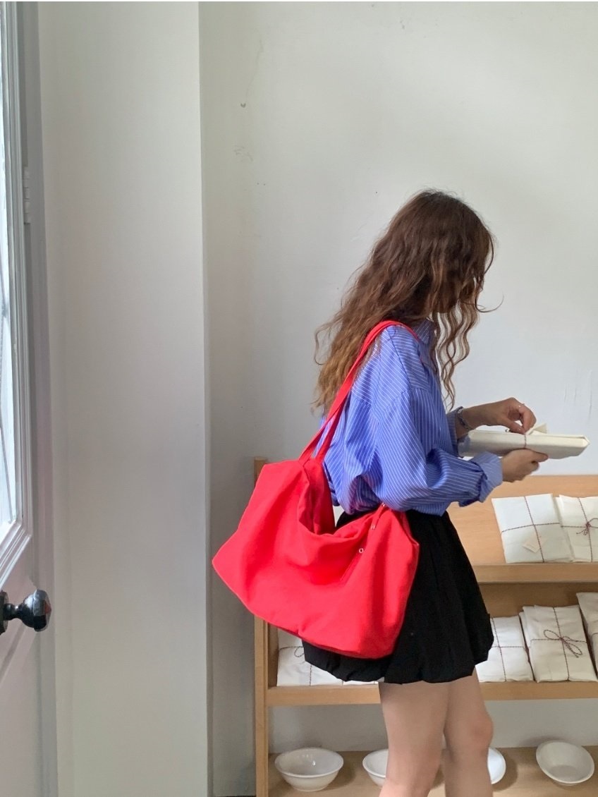 デニムジップアップベルトポケットビッグ無地ショルダーバッグ | 詳細画像5