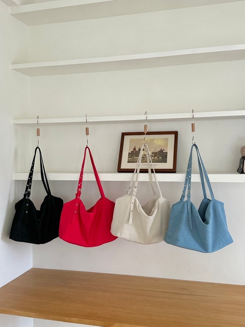 デニムジップアップベルトポケットビッグ無地ショルダーバッグ | 詳細画像2