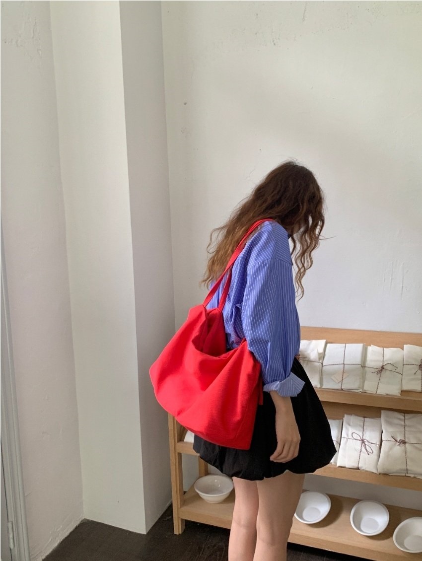 デニムジップアップベルトポケットビッグ無地ショルダーバッグ | 詳細画像6