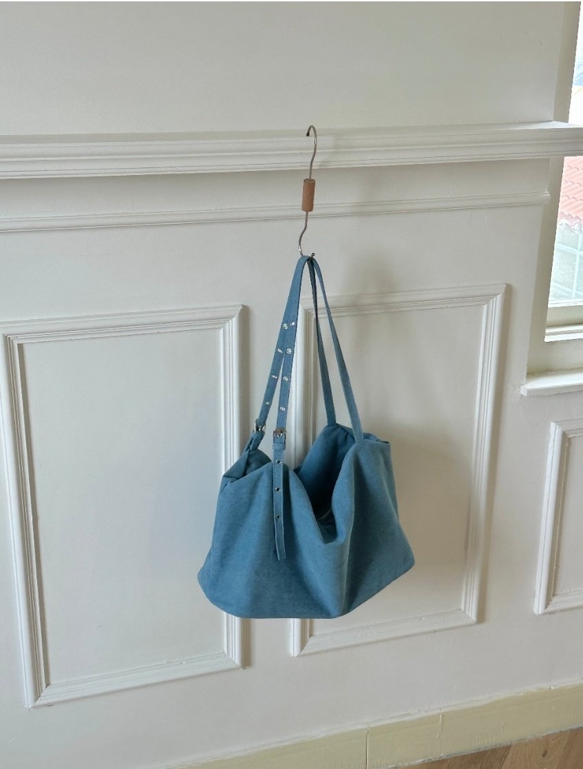 デニムジップアップベルトポケットビッグ無地ショルダーバッグ | 詳細画像10