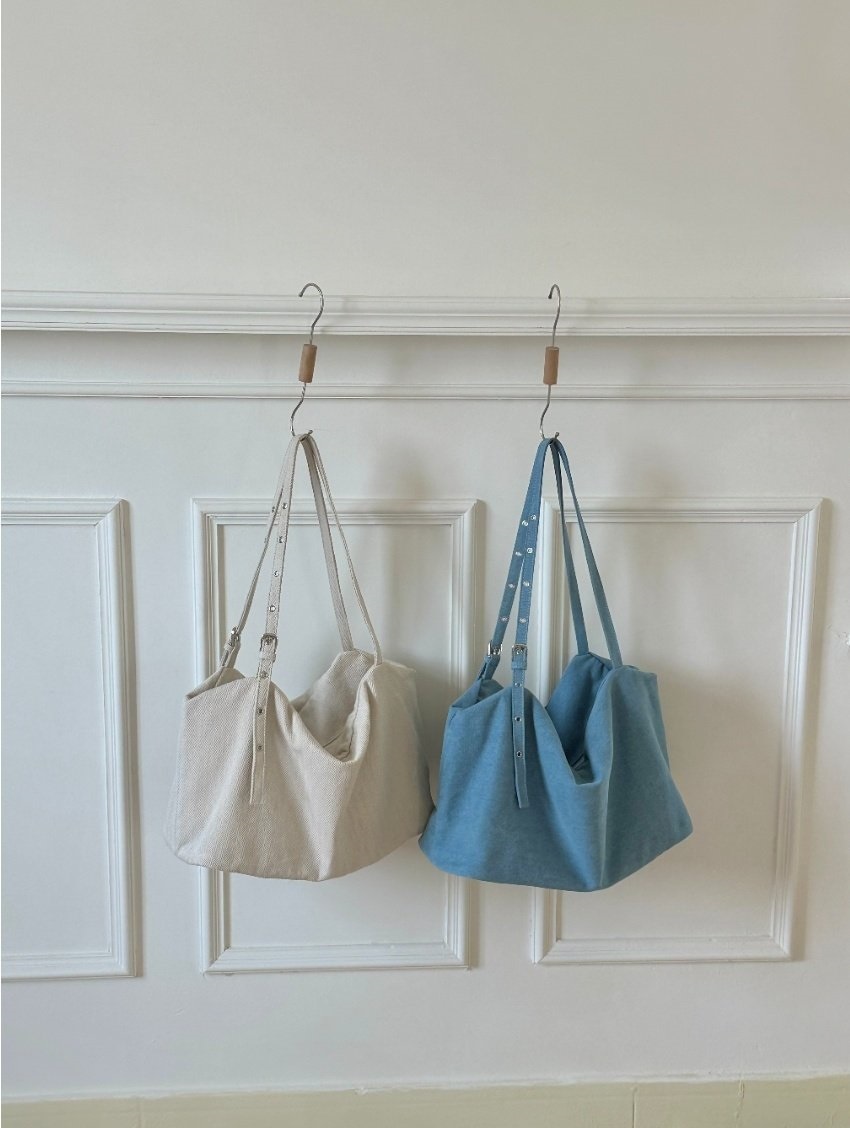 デニムジップアップベルトポケットビッグ無地ショルダーバッグ | 詳細画像11