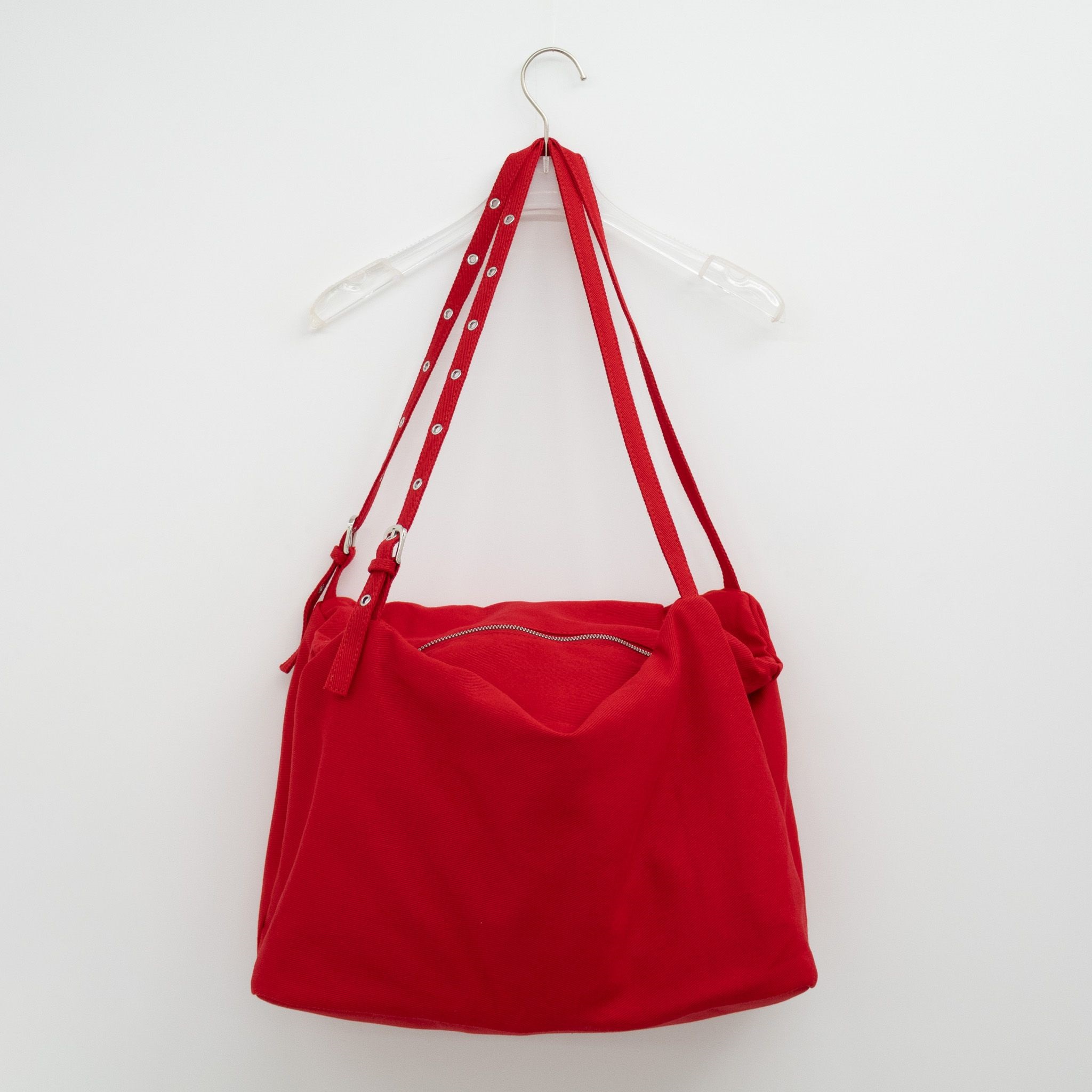 デニムジップアップベルトポケットビッグ無地ショルダーバッグ | 詳細画像12