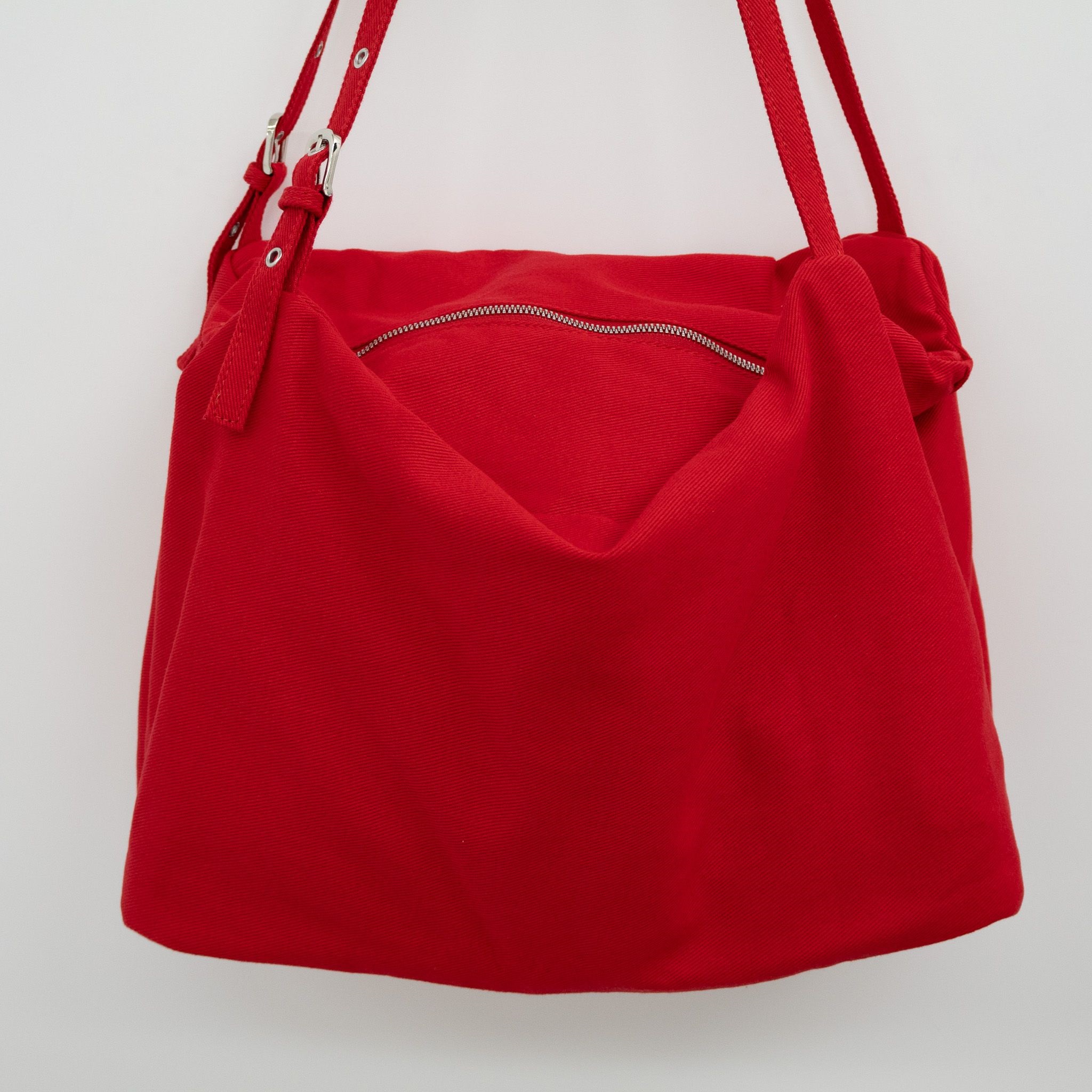 デニムジップアップベルトポケットビッグ無地ショルダーバッグ | 詳細画像14