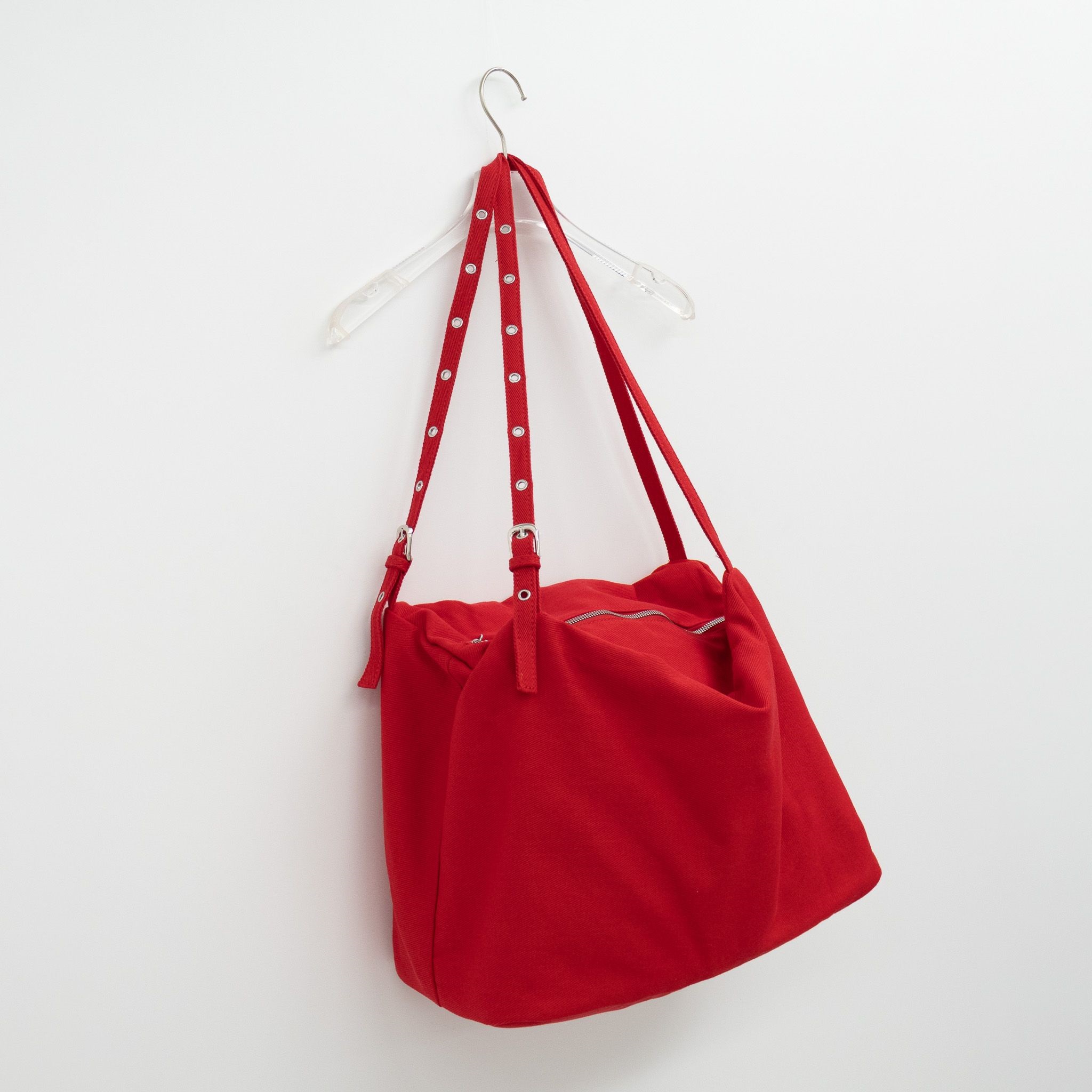 デニムジップアップベルトポケットビッグ無地ショルダーバッグ | 詳細画像17