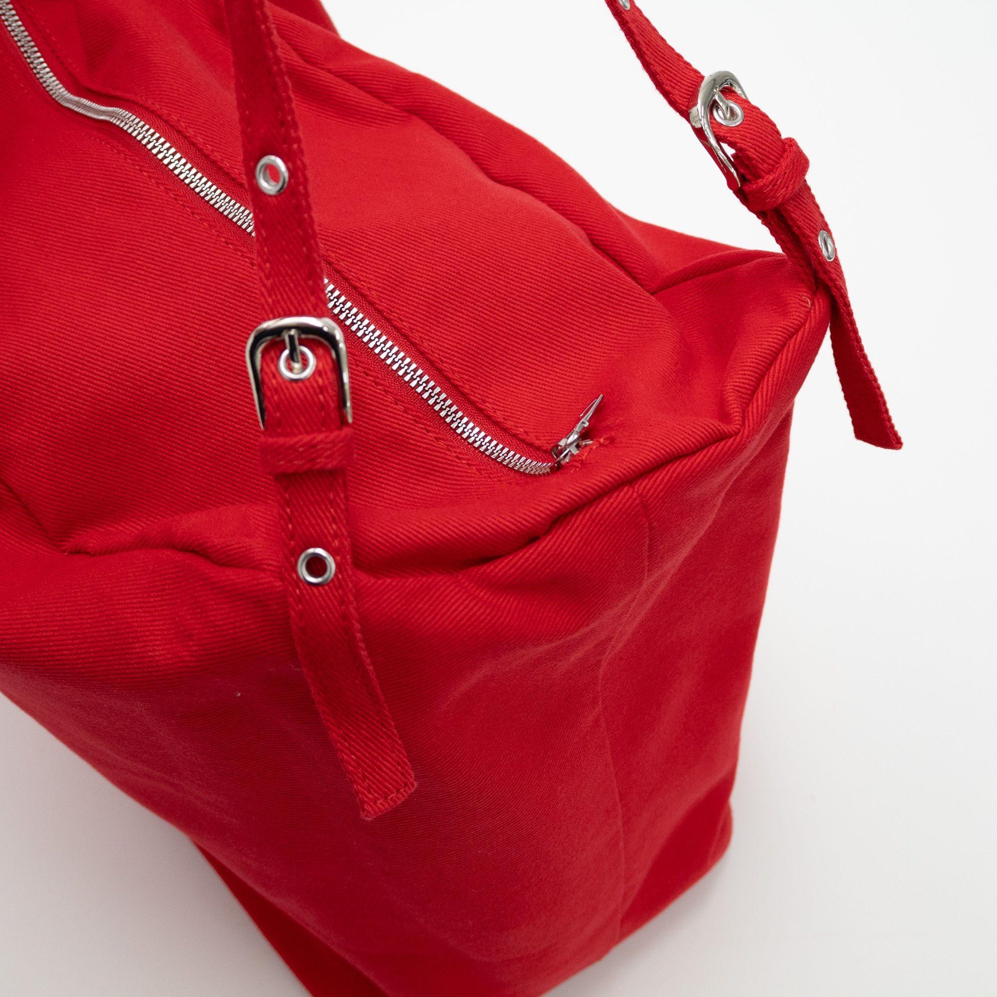 デニムジップアップベルトポケットビッグ無地ショルダーバッグ | 詳細画像21