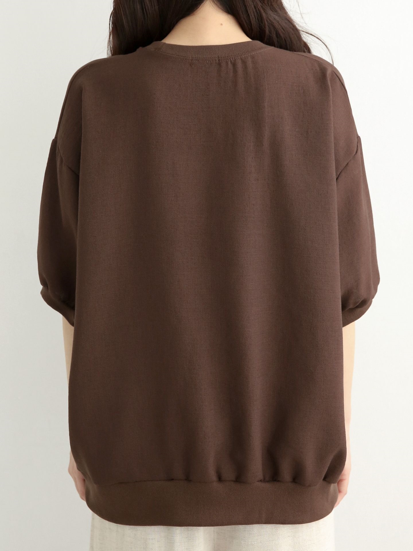 ラウンドネックパフスリーブオーバーサイズルーズ半袖ドロップショルダー無地スウェット | 詳細画像12