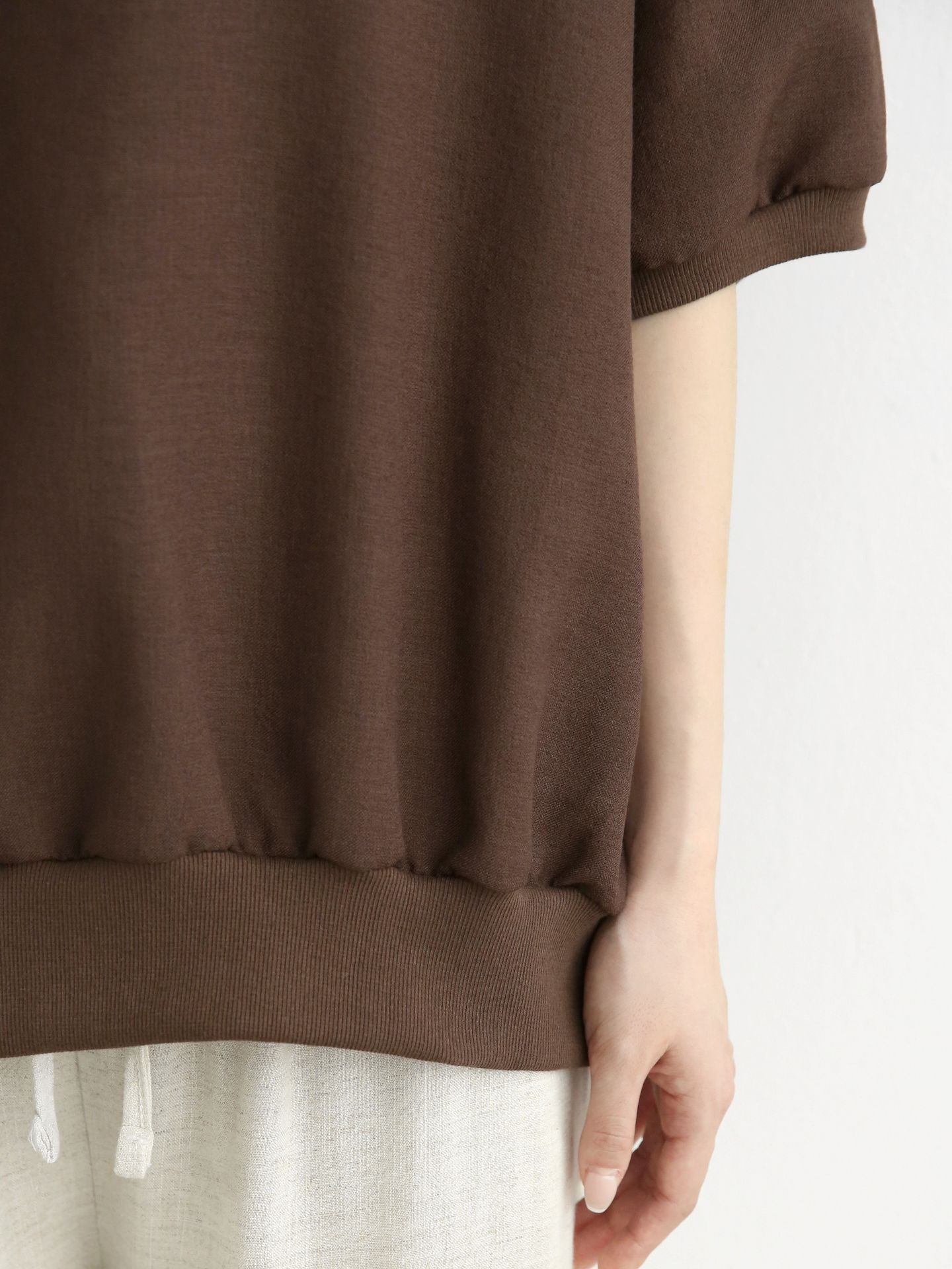 ラウンドネックパフスリーブオーバーサイズルーズ半袖ドロップショルダー無地スウェット | 詳細画像18