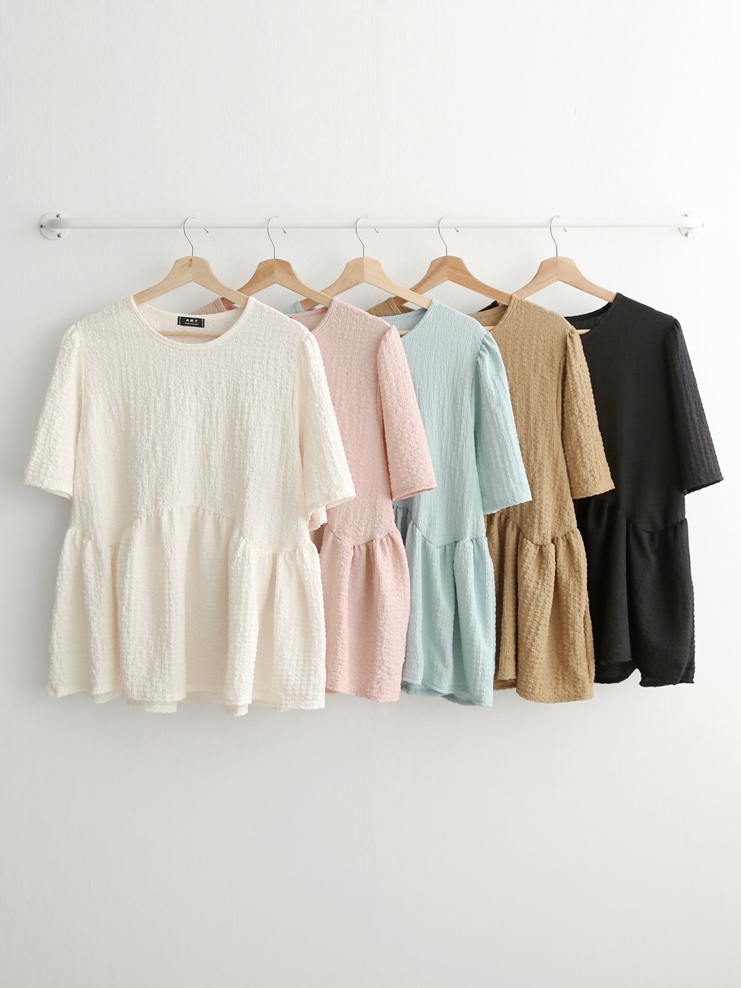 ラウンドネックラインオーバーサイズルーズ半袖フレアハーフ無地ブラウス | 詳細画像2