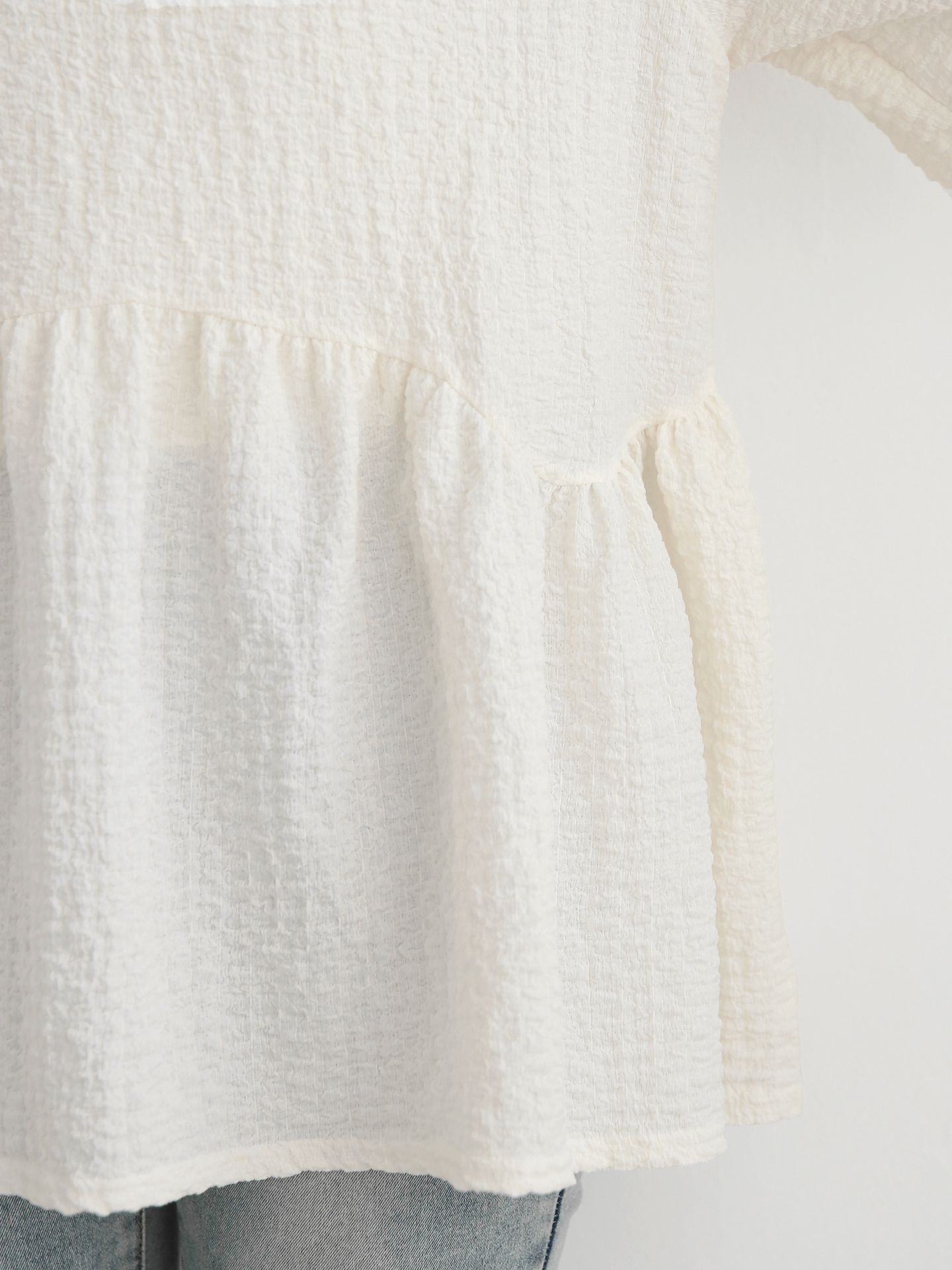 ラウンドネックラインオーバーサイズルーズ半袖フレアハーフ無地ブラウス | 詳細画像13