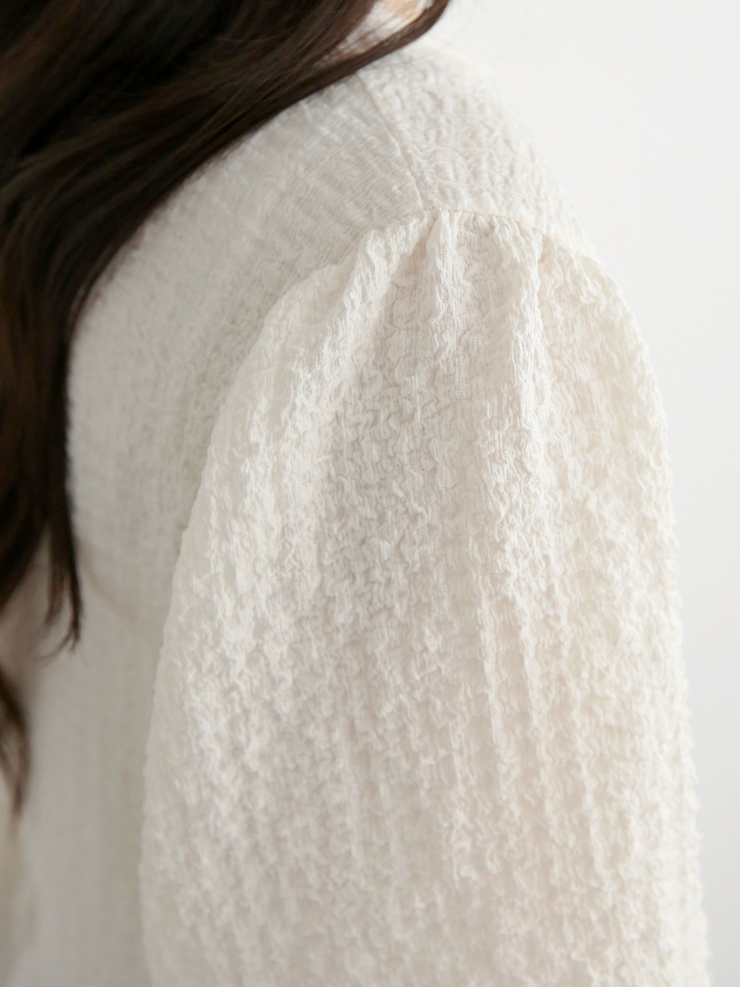 ラウンドネックラインオーバーサイズルーズ半袖フレアハーフ無地ブラウス | 詳細画像16