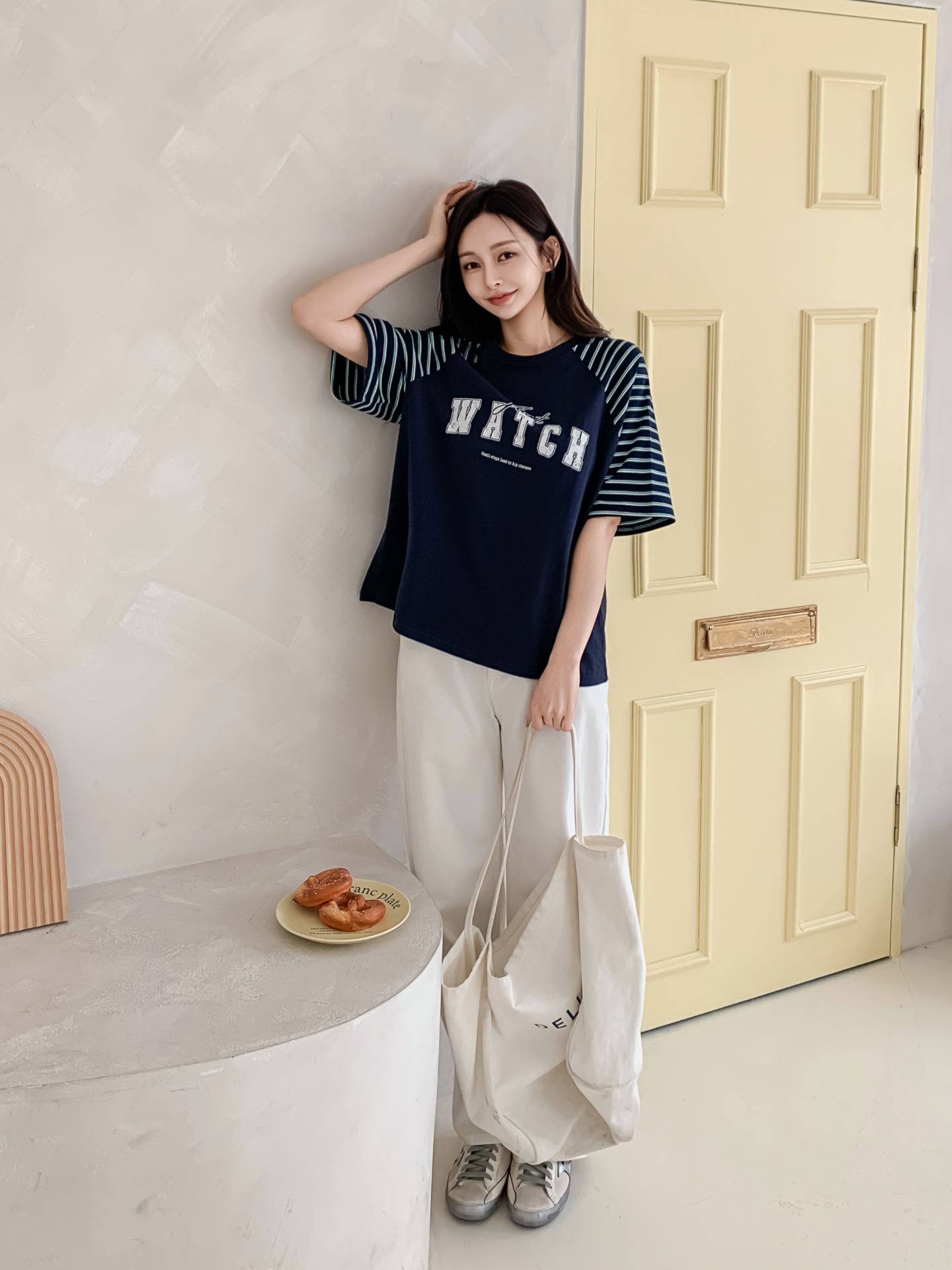 コットンラウンドネックラグランルーズ半袖プリントボーダーTシャツ | 詳細画像21