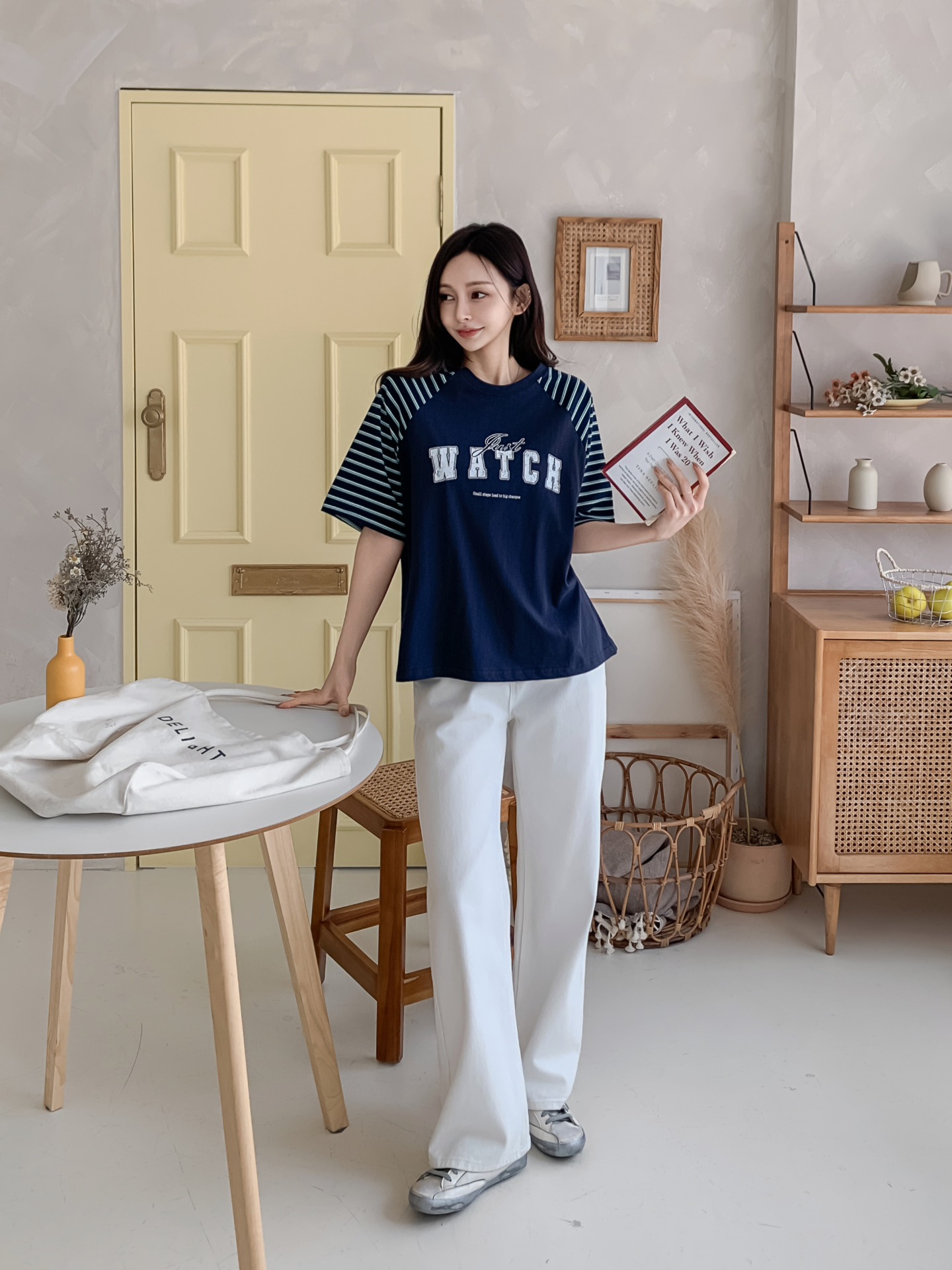コットンラウンドネックラグランルーズ半袖プリントボーダーTシャツ | 詳細画像27