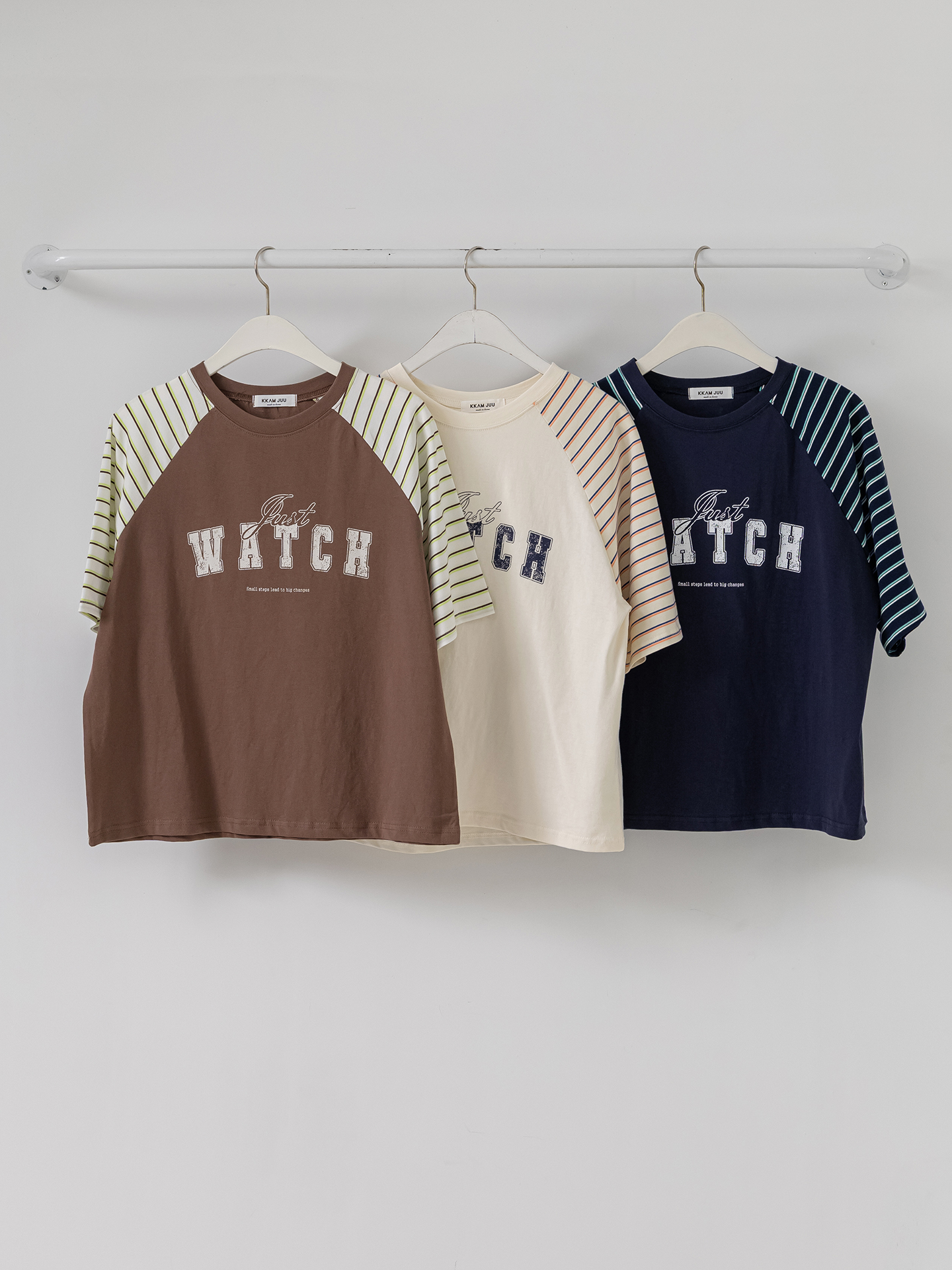 コットンラウンドネックラグランルーズ半袖プリントボーダーTシャツ | 詳細画像32