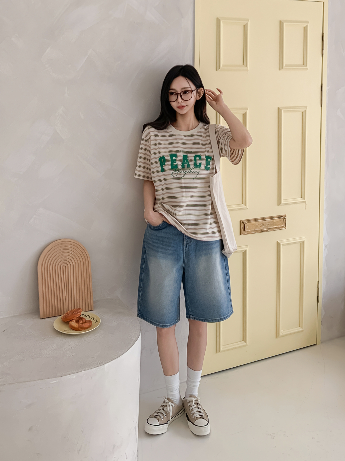 ラウンドネックルーズ半袖プリントボーダーTシャツ | 詳細画像2