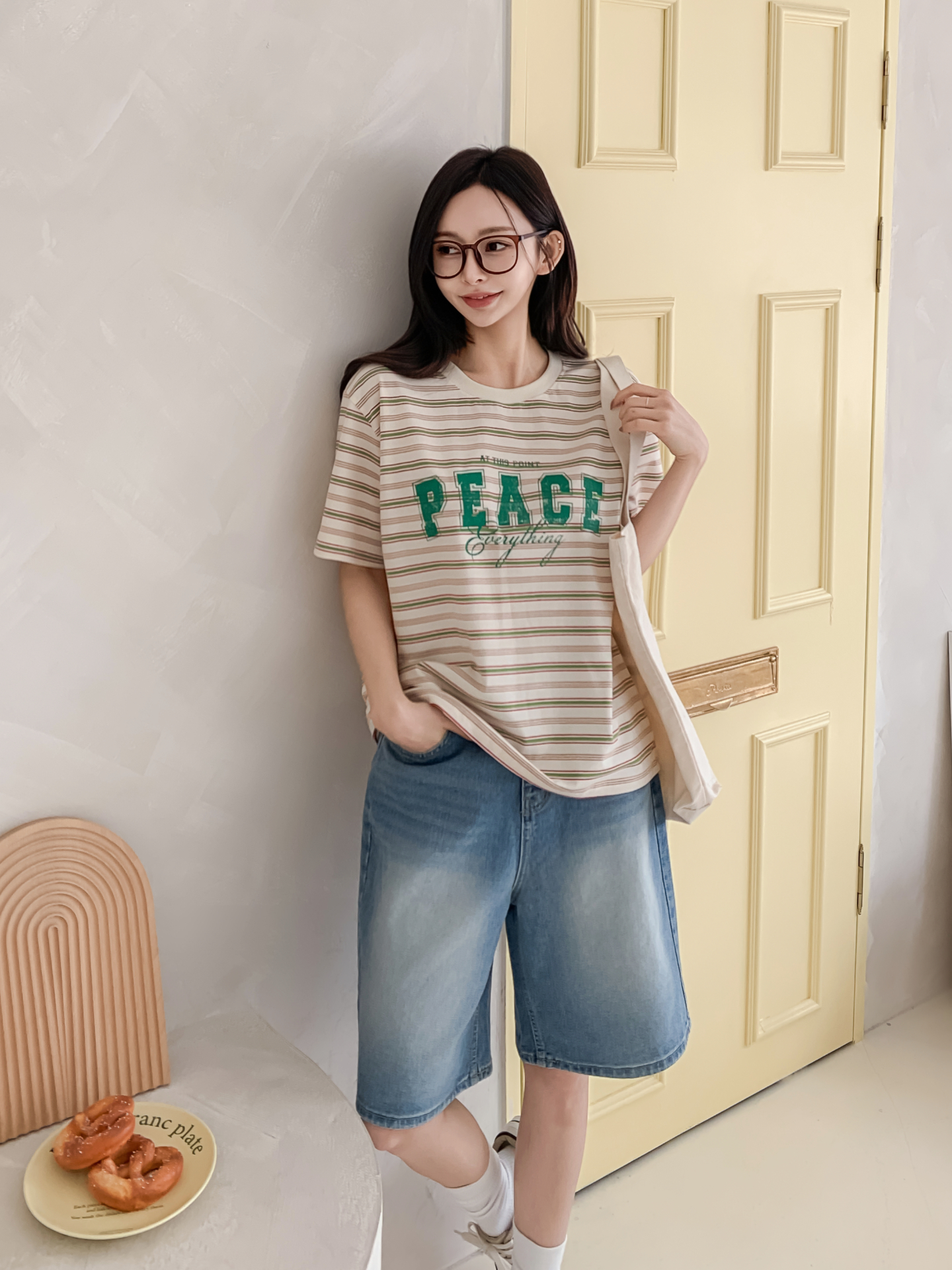 ラウンドネックルーズ半袖プリントボーダーTシャツ | 詳細画像3