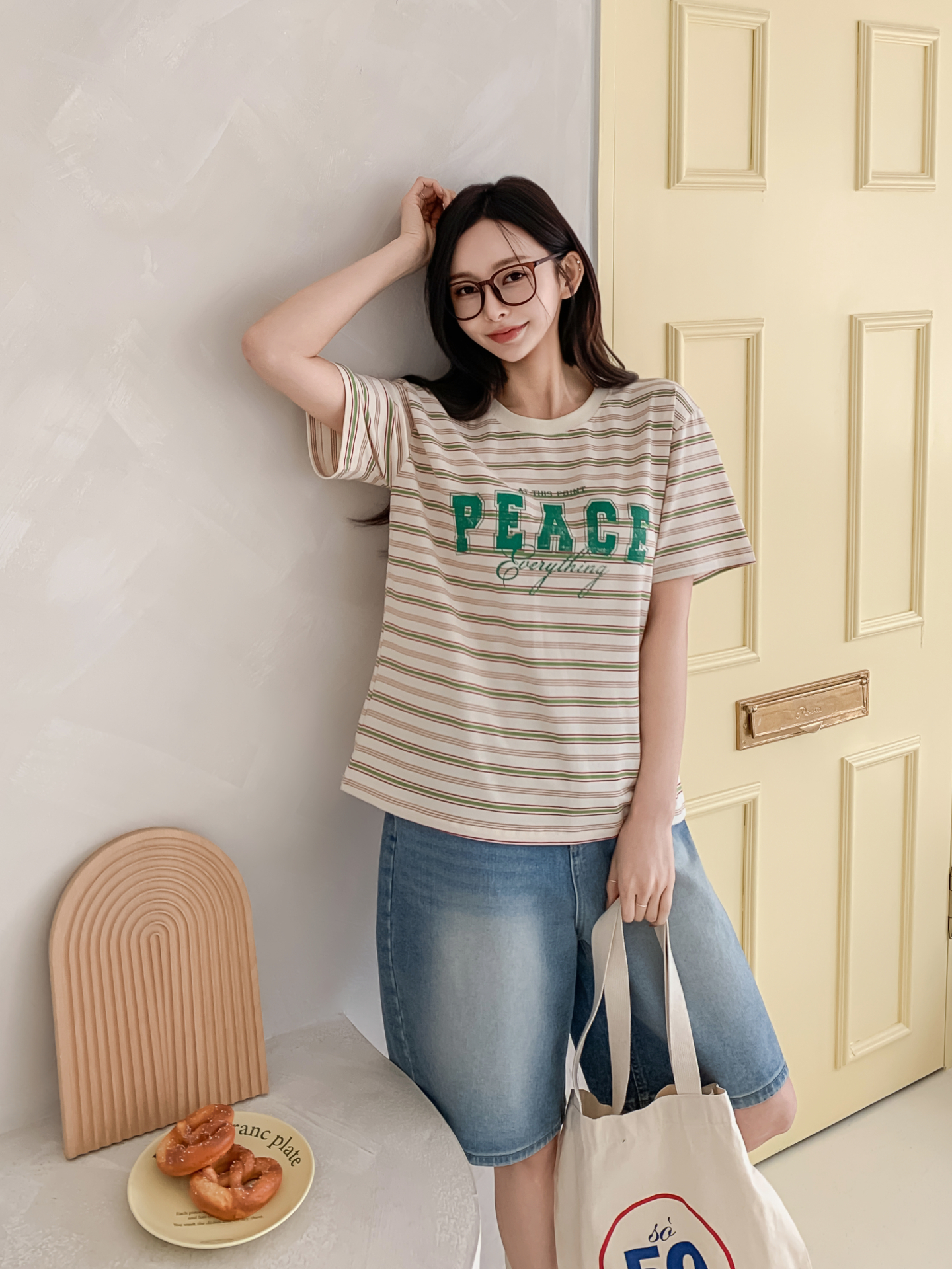 ラウンドネックルーズ半袖プリントボーダーTシャツ | 詳細画像6