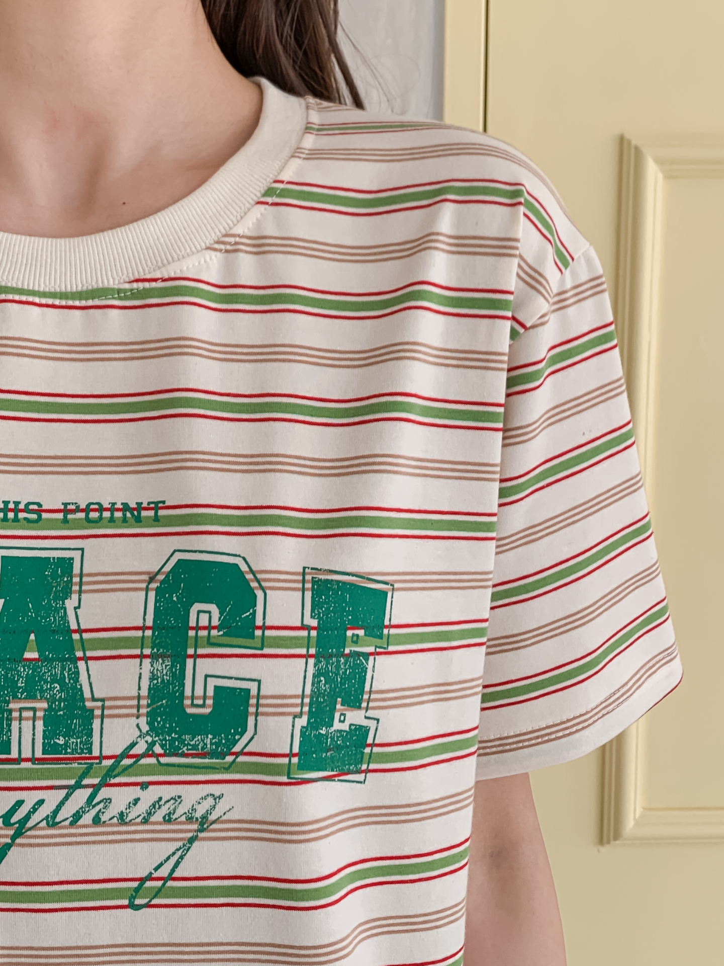 ラウンドネックルーズ半袖プリントボーダーTシャツ | 詳細画像7