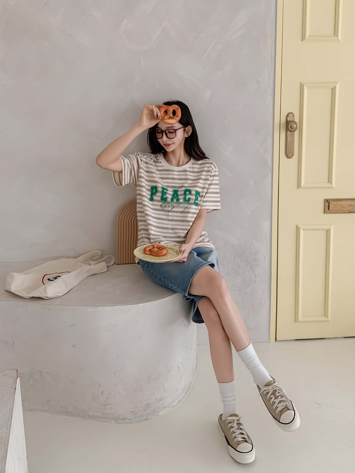 ラウンドネックルーズ半袖プリントボーダーTシャツ | 詳細画像12