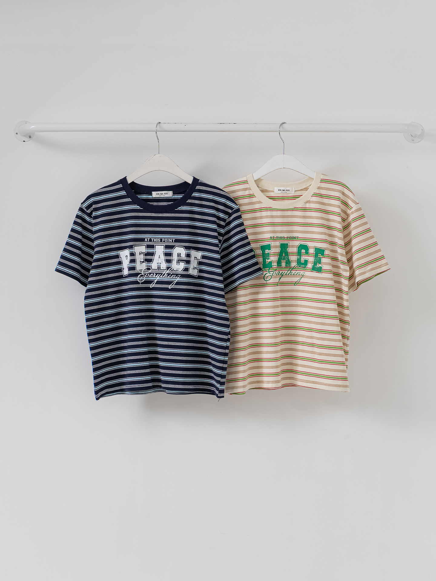 ラウンドネックルーズ半袖プリントボーダーTシャツ | 詳細画像17