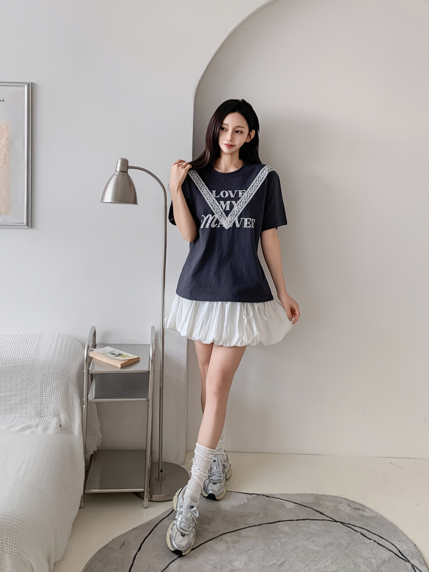 ラウンドネック半袖レタリングレースTシャツ | 詳細画像2