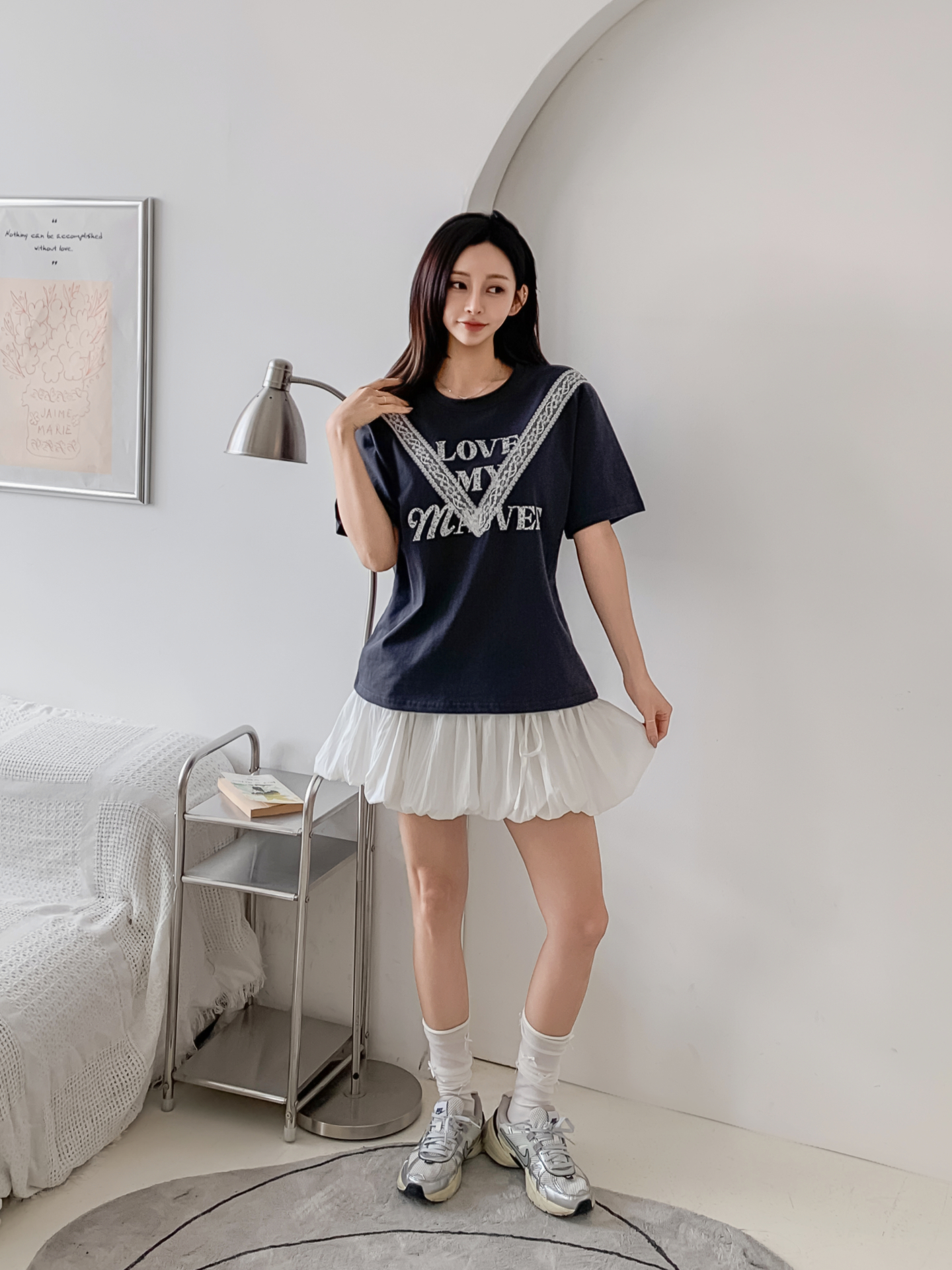 ラウンドネック半袖レタリングレースTシャツ | 詳細画像4