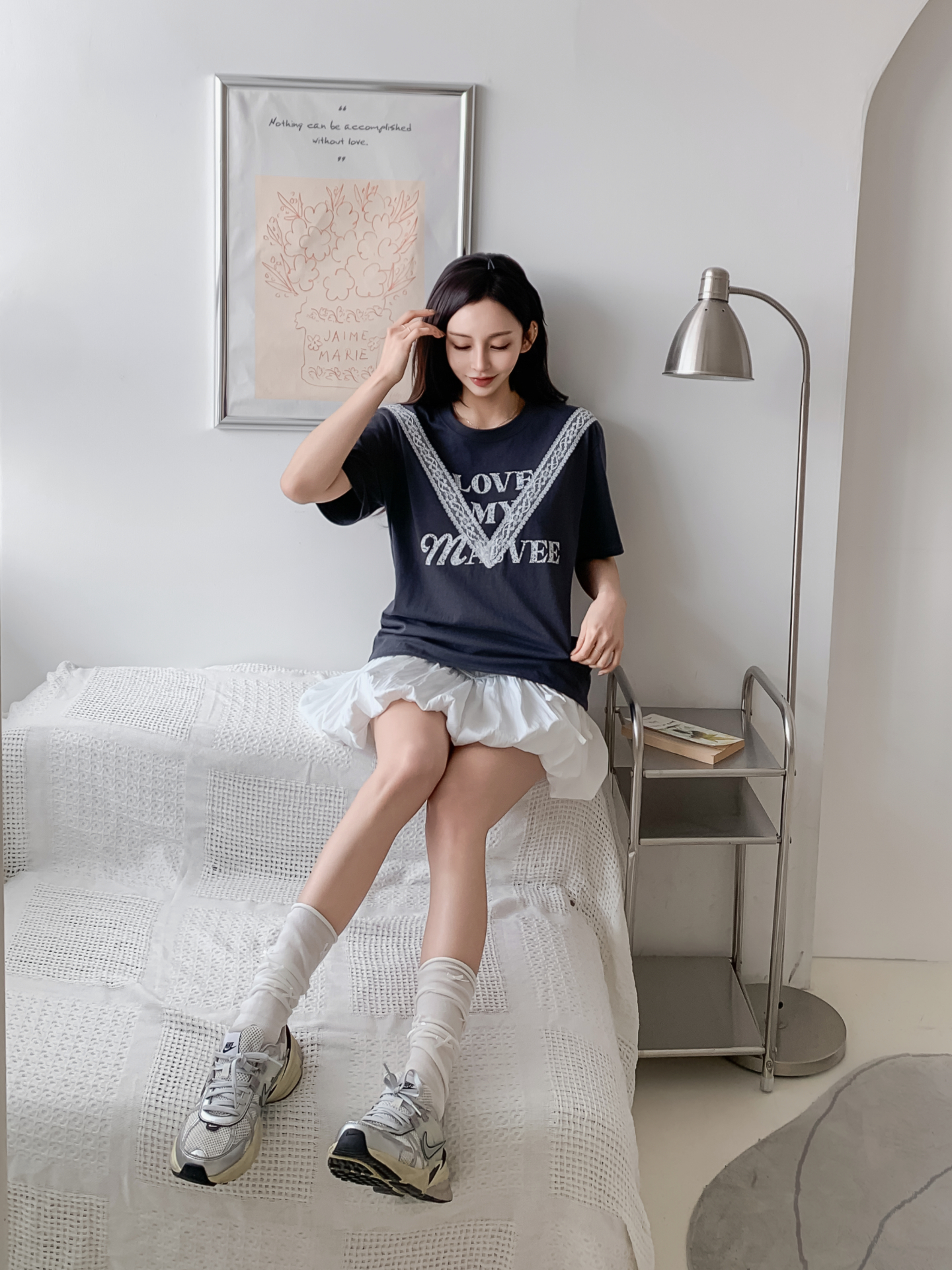 ラウンドネック半袖レタリングレースTシャツ | 詳細画像6