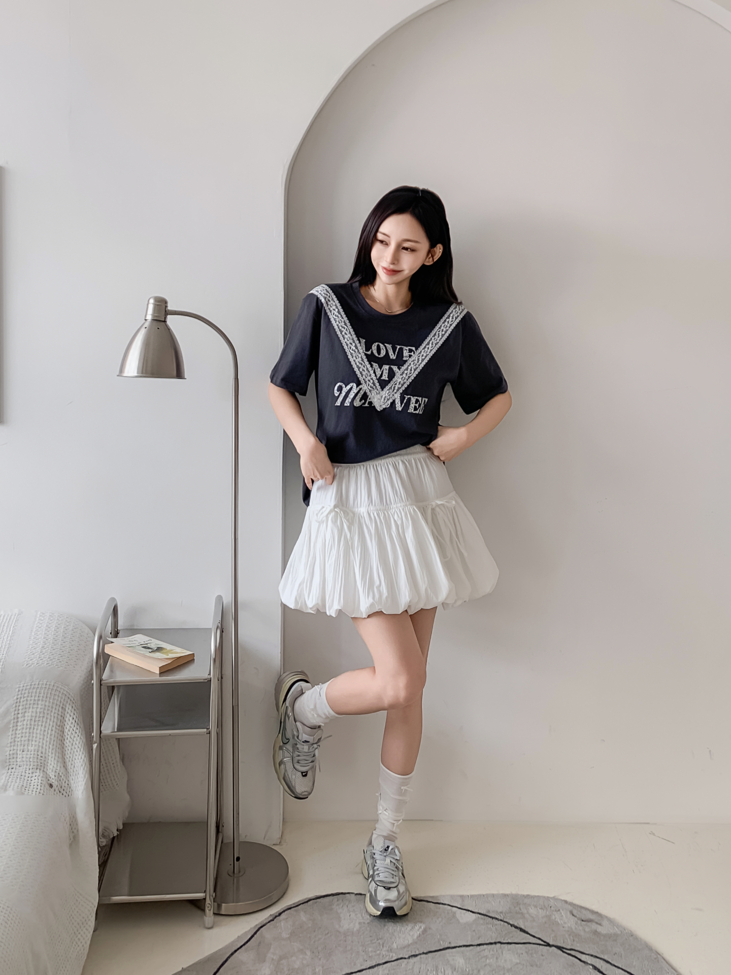 ラウンドネック半袖レタリングレースTシャツ | 詳細画像11