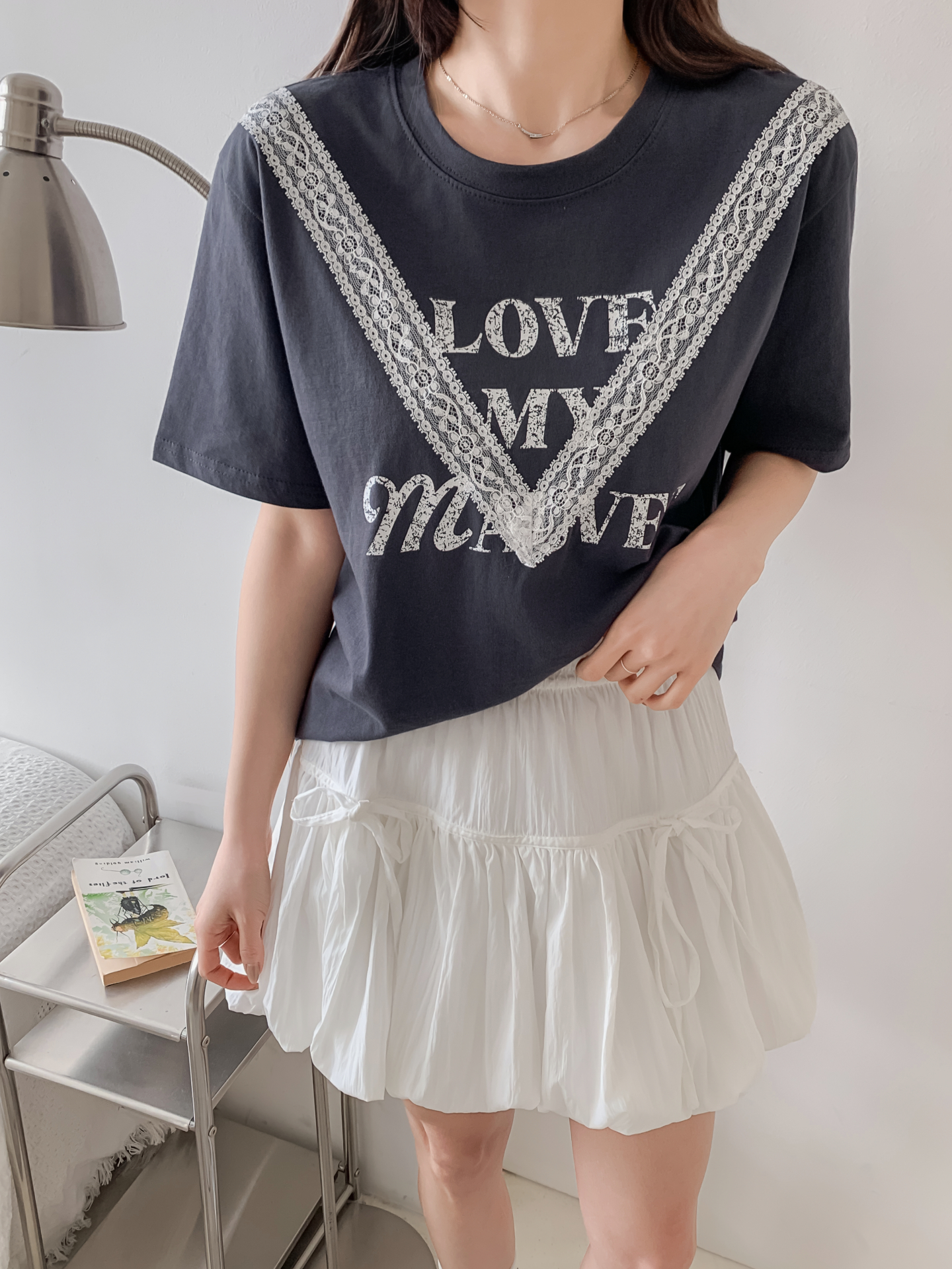 ラウンドネック半袖レタリングレースTシャツ | 詳細画像14