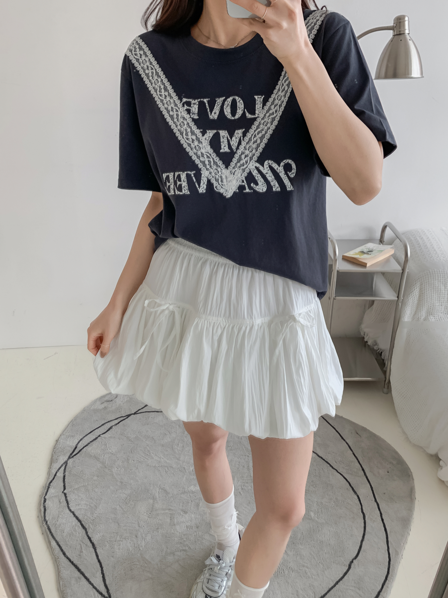 ラウンドネック半袖レタリングレースTシャツ | 詳細画像15