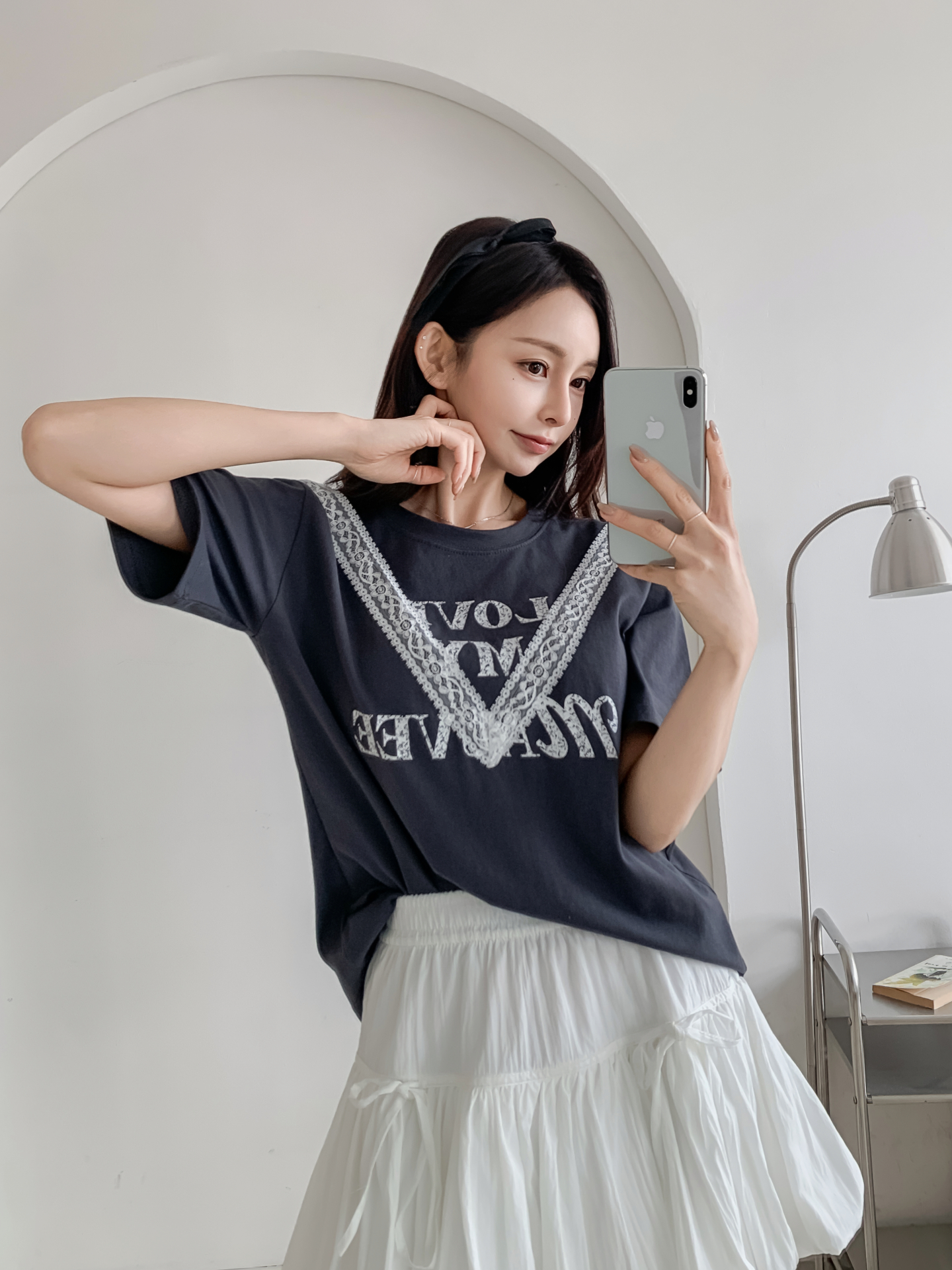 ラウンドネック半袖レタリングレースTシャツ | 詳細画像16